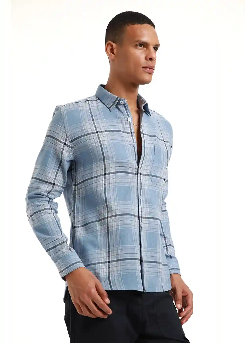 Banana Club Melange Check Cool Blue Shirt- (Small)