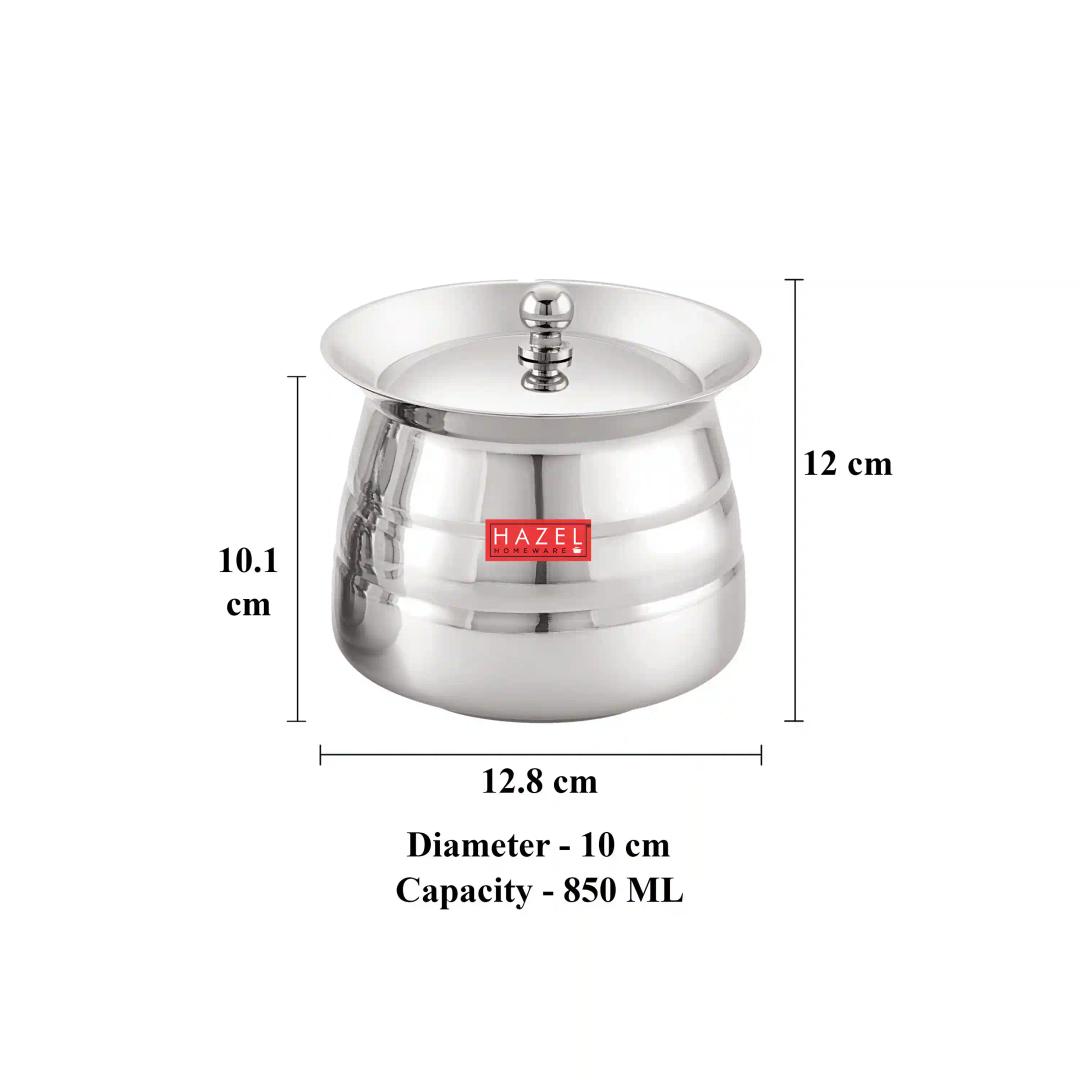 HAZEL Serving Handi with Lid | Dal Handi for Serving | Serving Handi Big with Lid | Dal Handi for Serving, 850 ml, Silver