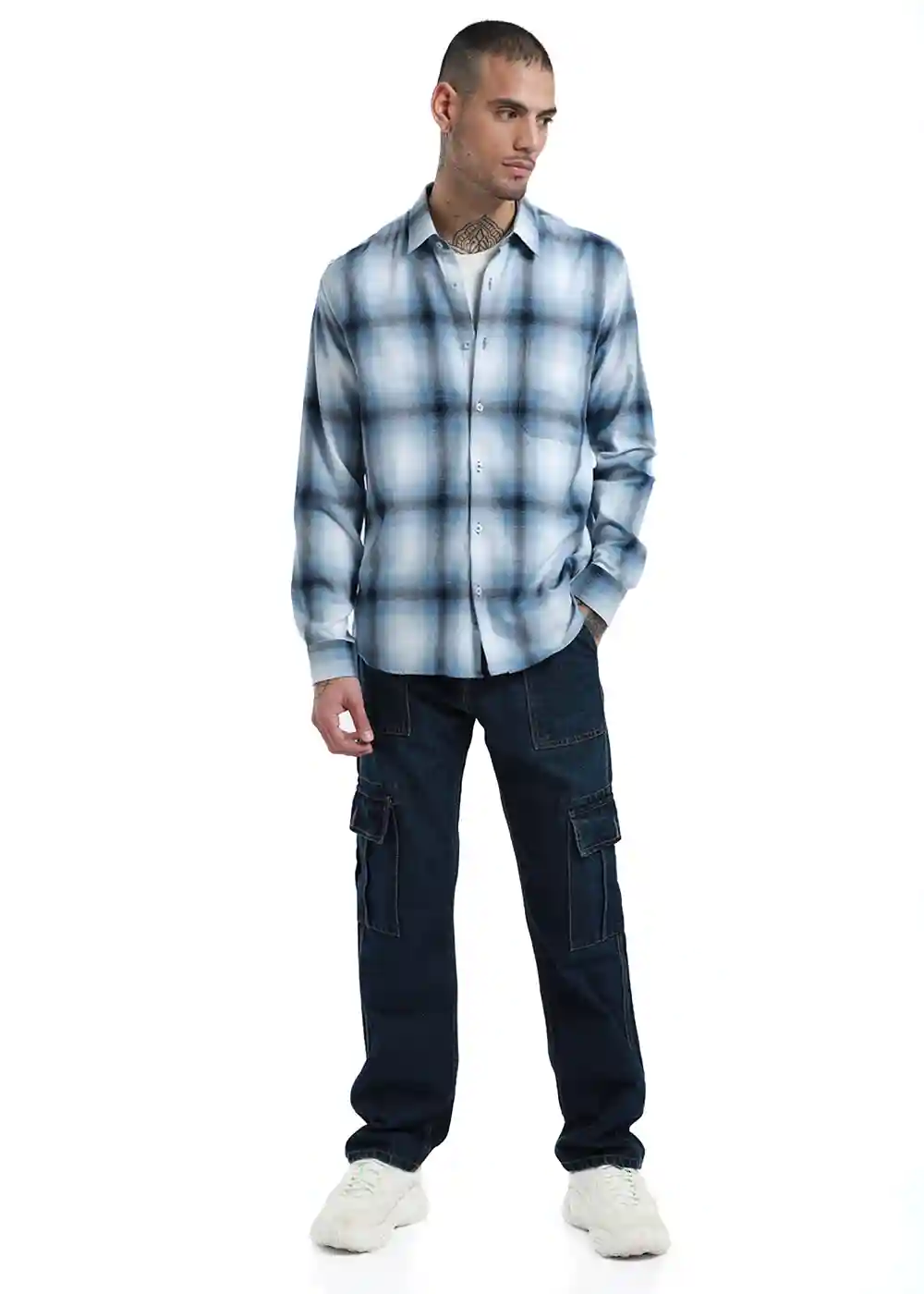 Banana Club Melange Check Soft Blue Shirt- (Small)