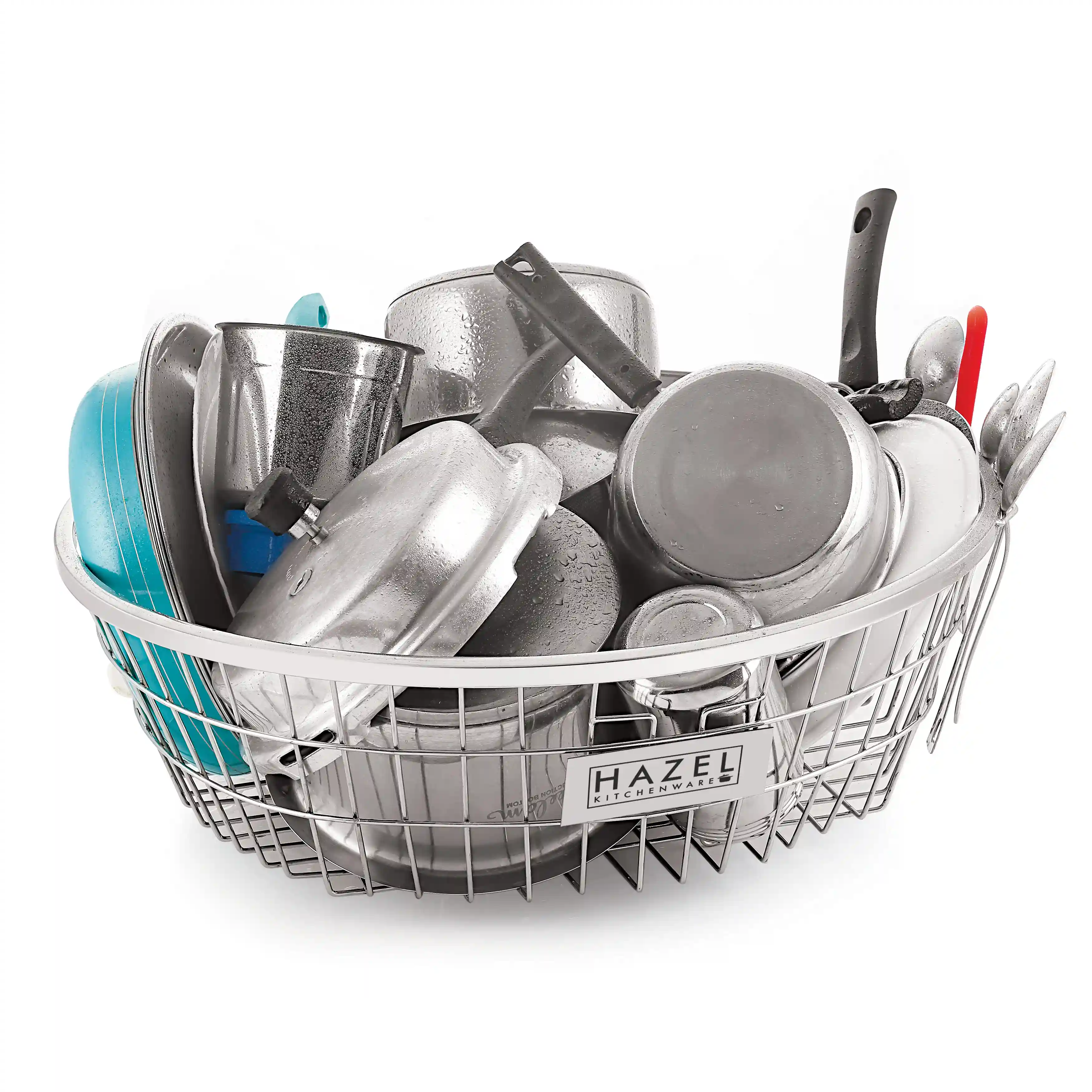 HAZEL Stainless Steel Kitchen Racks I Large Size Utensils Rack for Kitchen I Round Dish Drainer Basket for Kitchen, Silver I Daily Use Kitchen Storage Rack