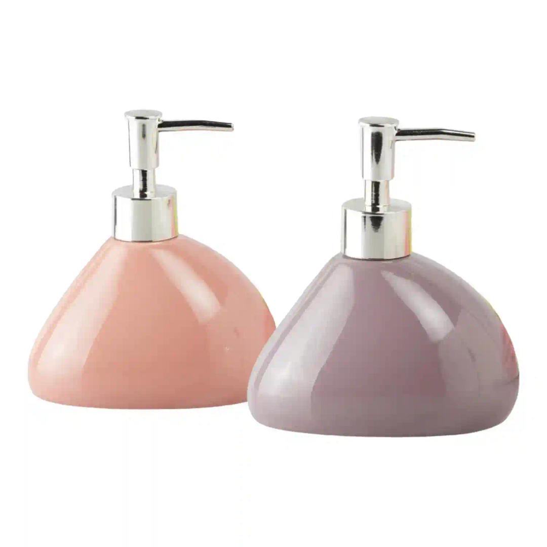 Kookee Ceramic Soap Dispenser for Bathroom hand wash, refillable pump bottle for Kitchen hand wash basin, Set of 2, Multicolor (10841)