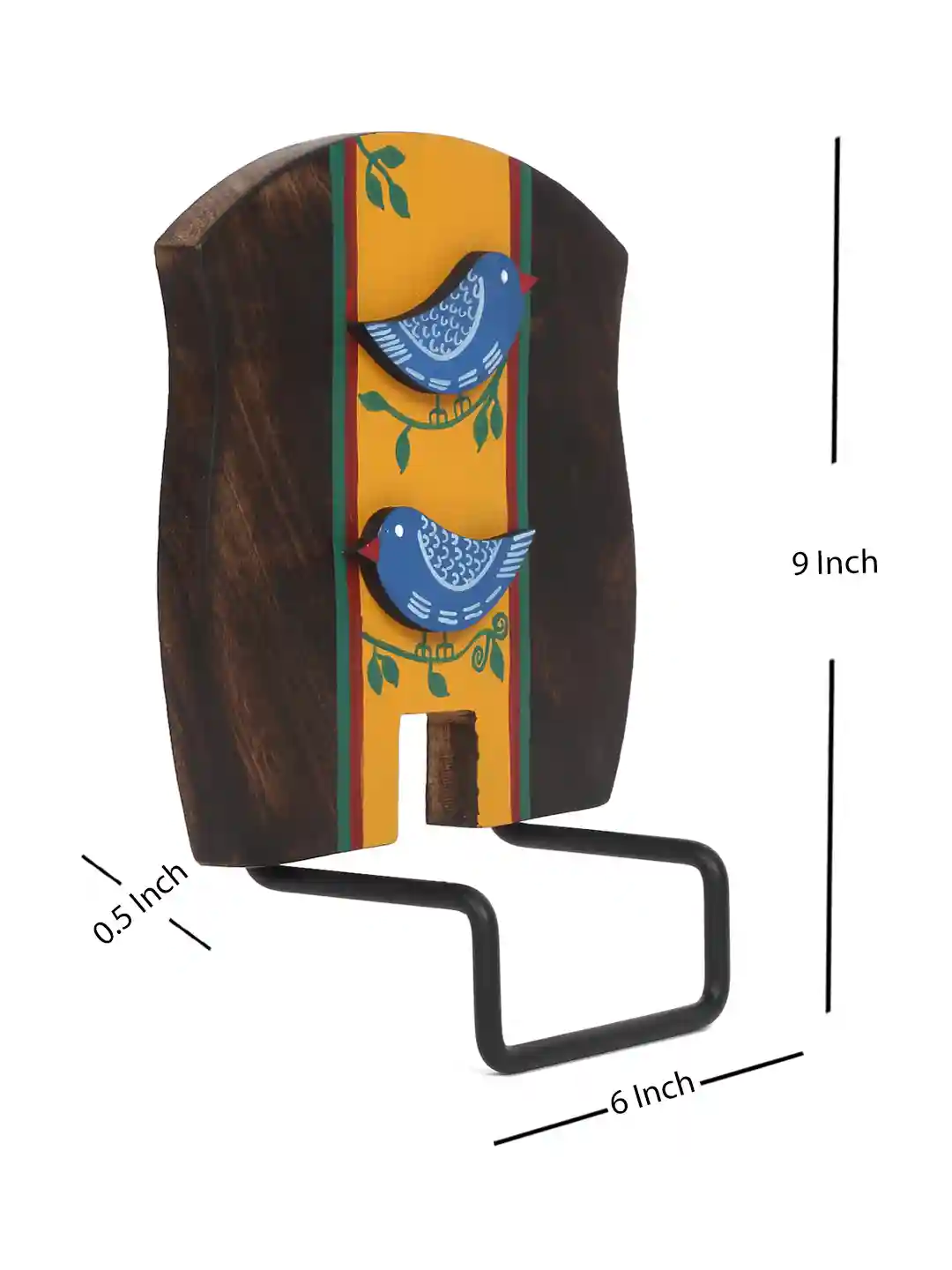 Shilpkara Love Birds Handcrafted Wooden Towel Ring Holder with Curved Handle