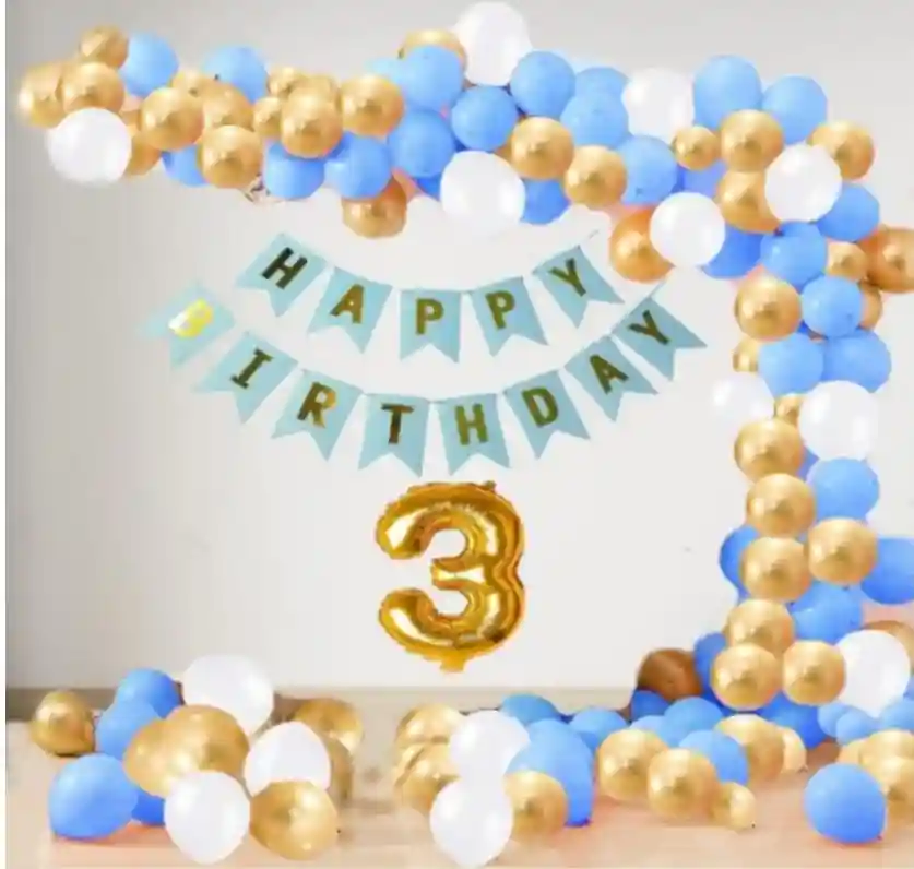 TrendzyKart 3rd Year Decoration Kit For Boy And Girl With Banner And Balloons (Blue)