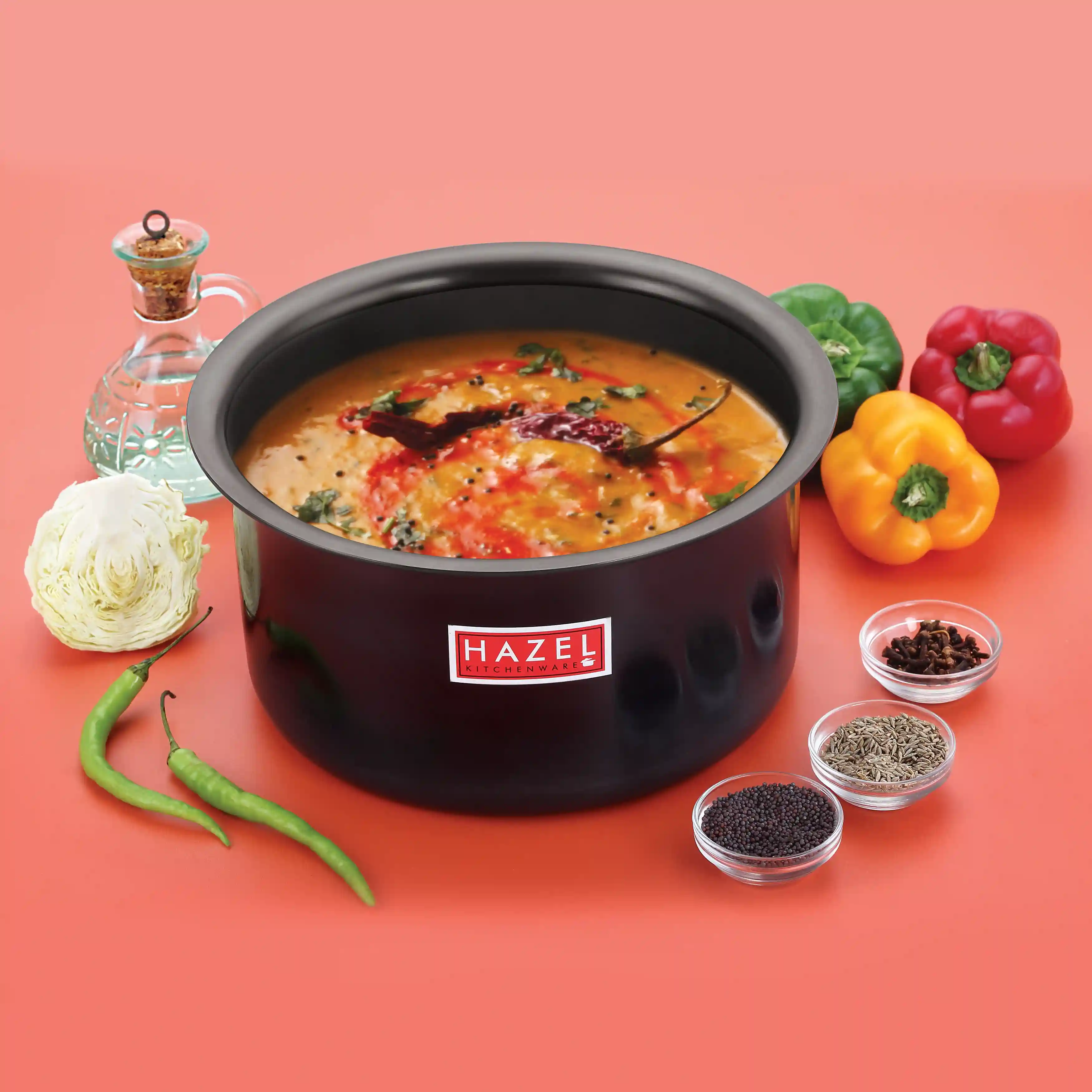 HAZEL Hard Anodised Aluminium Tope with Lid | Hard Anodised Cookware Boiling Tope Patila with Steel Lid Cover for Cooking (Tope Capacity 1100ml, Lid 16.8 cm), Black