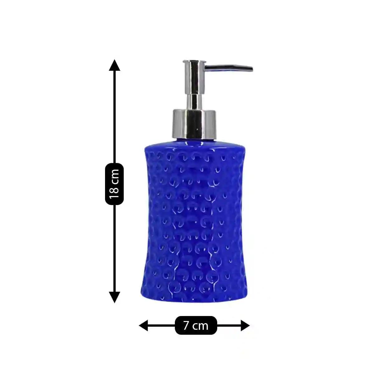 Kookee Ceramic Soap Dispenser for Bathroom handwash, refillable pump bottle for Kitchen hand wash basin, Set of 2 - Blue (8038)