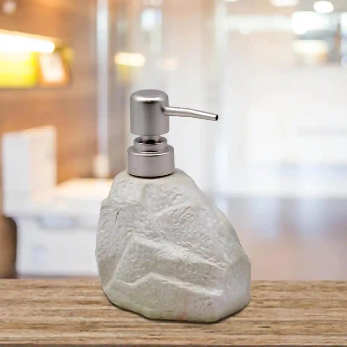 Kookee Ceramic Soap Dispenser for Bathroom handwash, refillable pump bottle for Kitchen hand wash basin, Set of 1 - Off White (7948)
