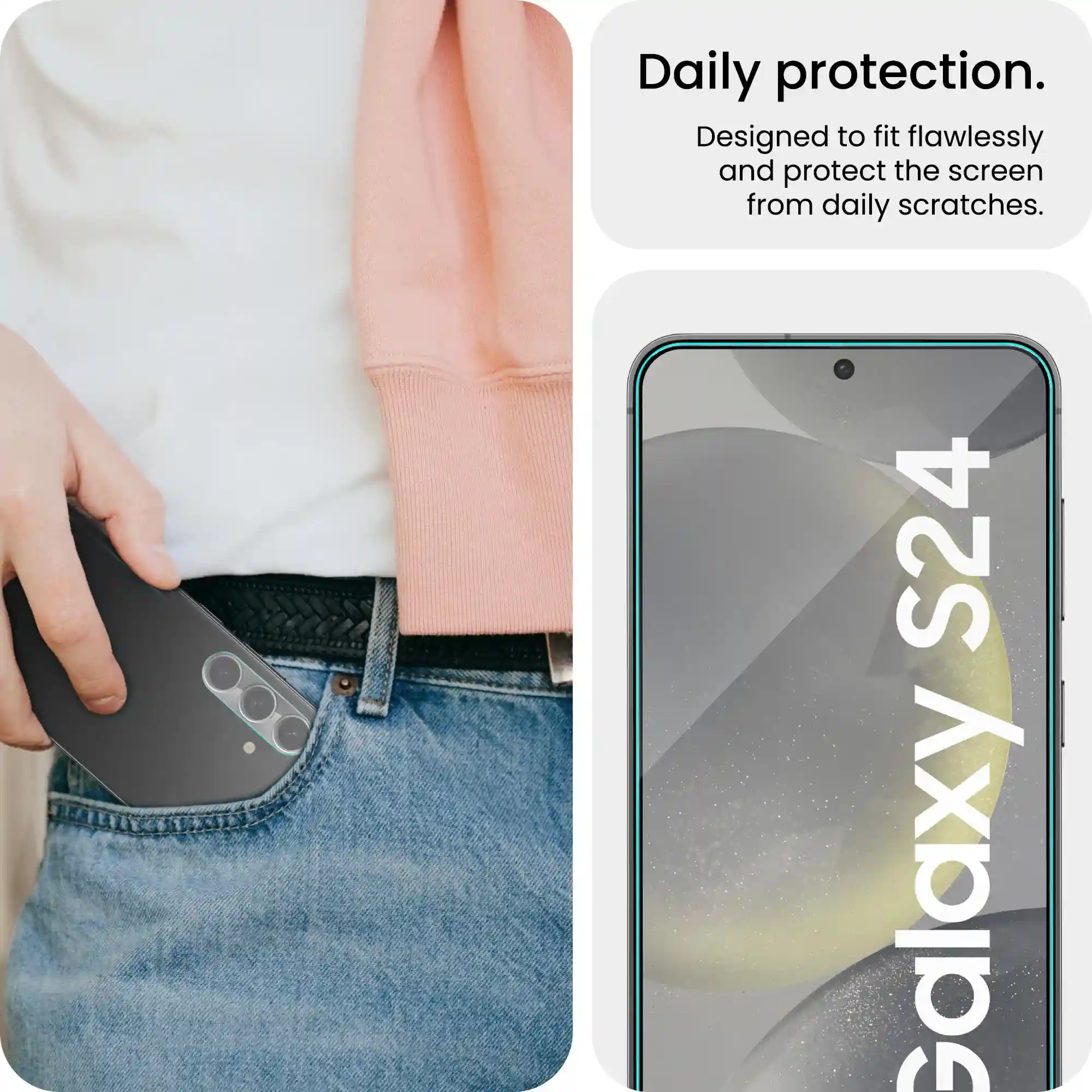 FIRST MART Tempered Glass and Camera Lens for Samsung Galaxy S24 5G with Edge to Edge Screen Coverage and Easy Installation | Black