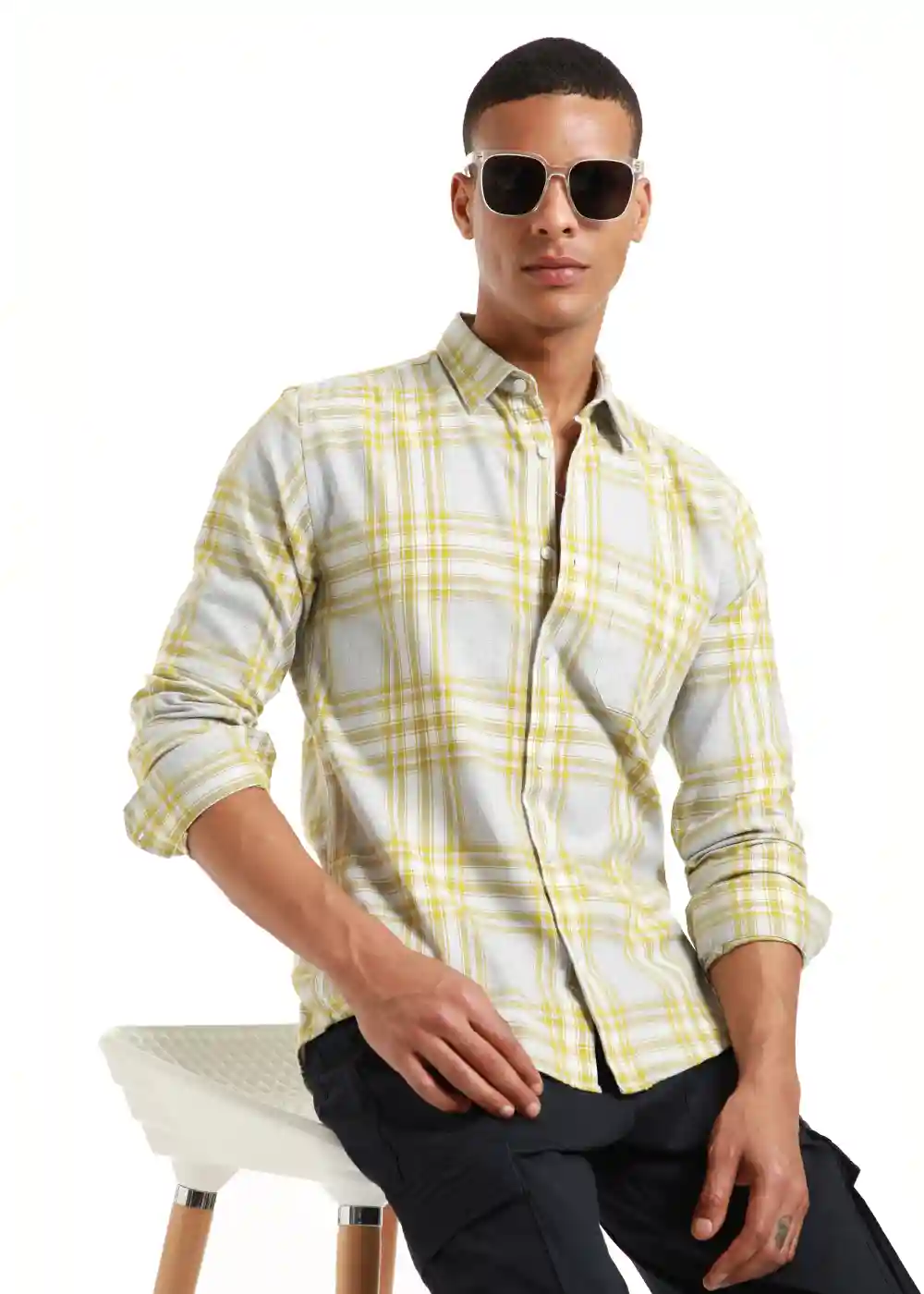 Banana Club Melange Lime Green Check Shirt- (Small)