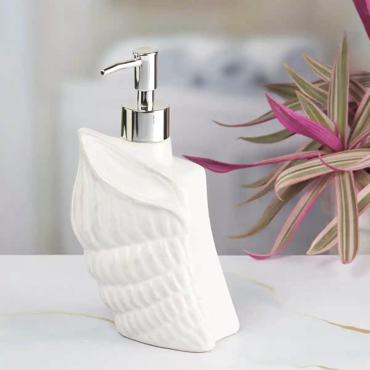 Kookee Ceramic Soap Dispenser for Bathroom handwash, refillable pump bottle for Kitchen hand wash basin, Set of 2 - White (7965)