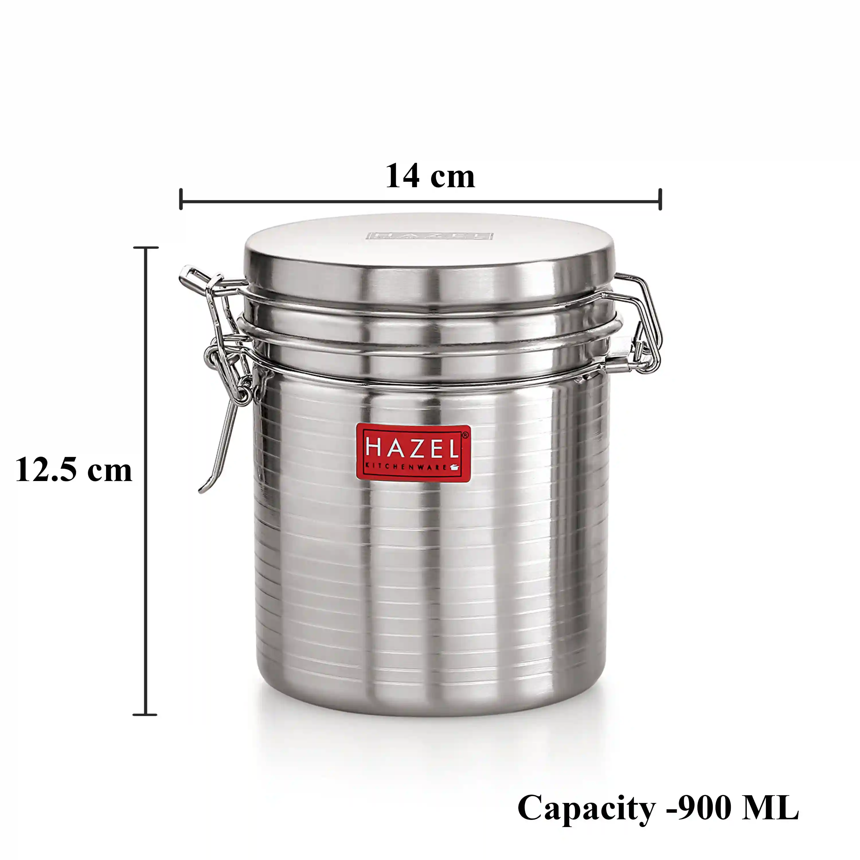HAZEL Stainless Steel Container with Clip Lock |Steel Container For Kitchen Storage Set | Steel Storage Box For Kitchen, 900 ML, Silver