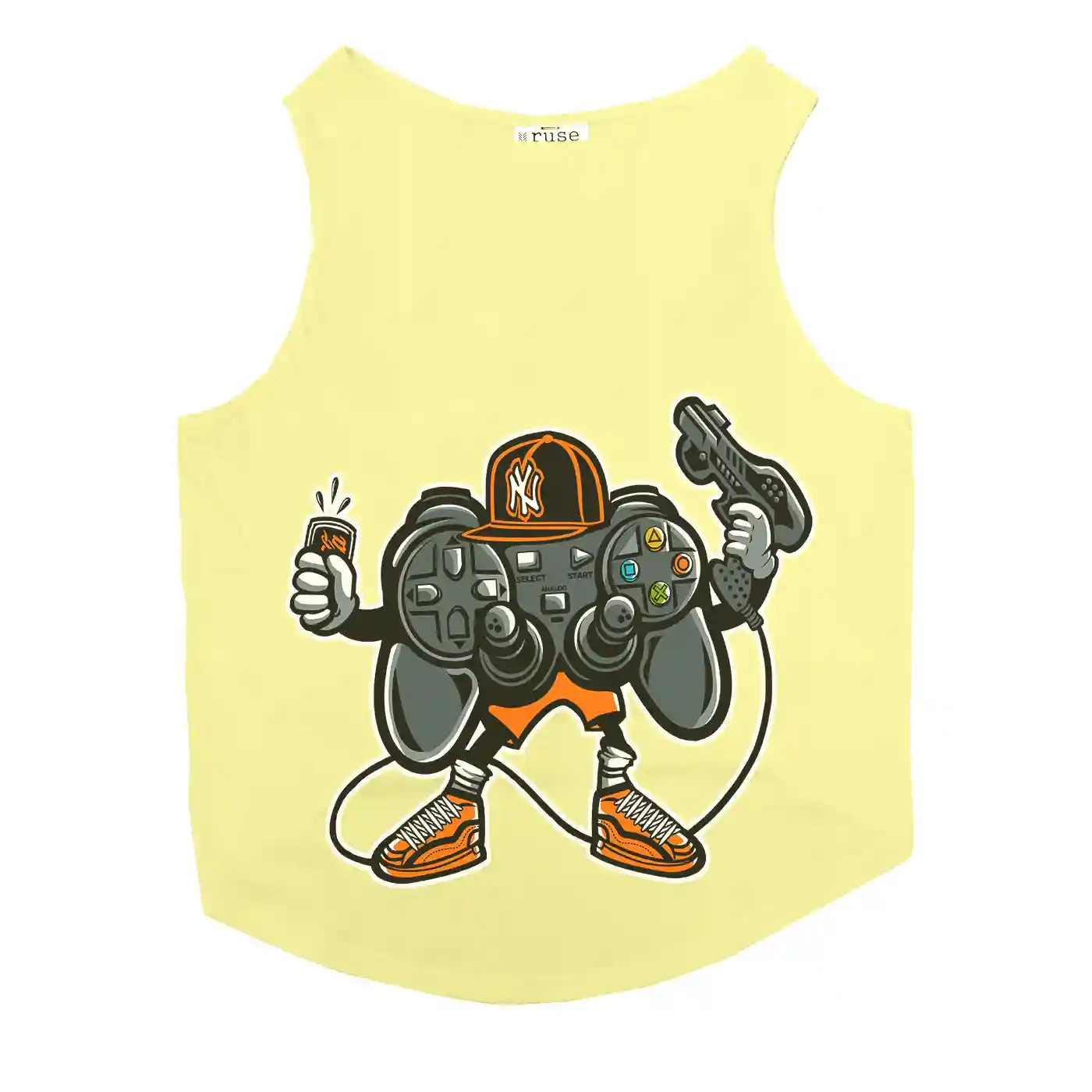 Ruse Let's Play Printed Dog Round Neck Vest Tank Tees For Dogs - Lemon Yellow