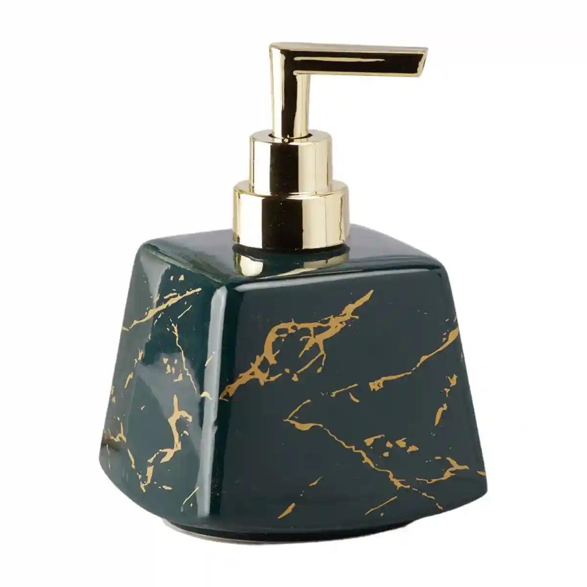 Kookee Ceramic Soap Dispenser for Bathroom handwash, refillable pump bottle for Kitchen hand wash basin, Set of 1 - Green (10151)