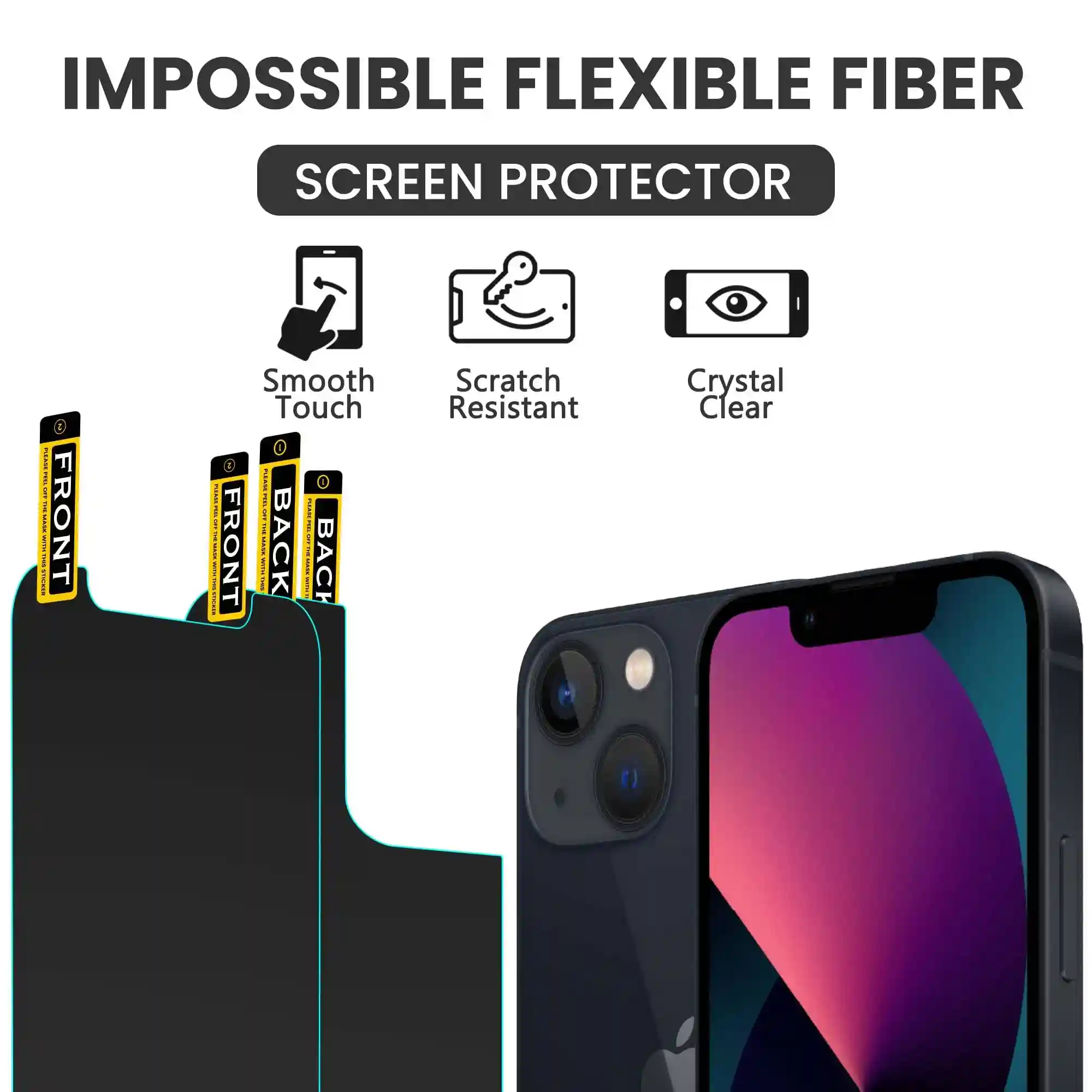 FIRST MART Front and Back Tempered Glass for iPhone 13 Mini (5.42 Inch) Impossible Fiber Case Friendly Screen Protection & Installation Kit | Front and Back Crystal Clear Guard