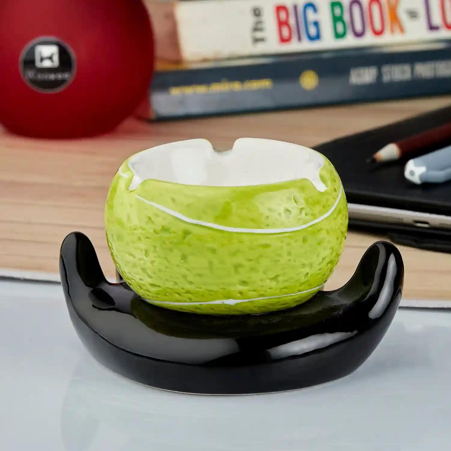 Kookee Groovy Ceramic Ashtray - Unique and Colorful Smoking Accessory with Retro Vibes - Funky Decor for Smokers and Collectors, Green/Black (10781)