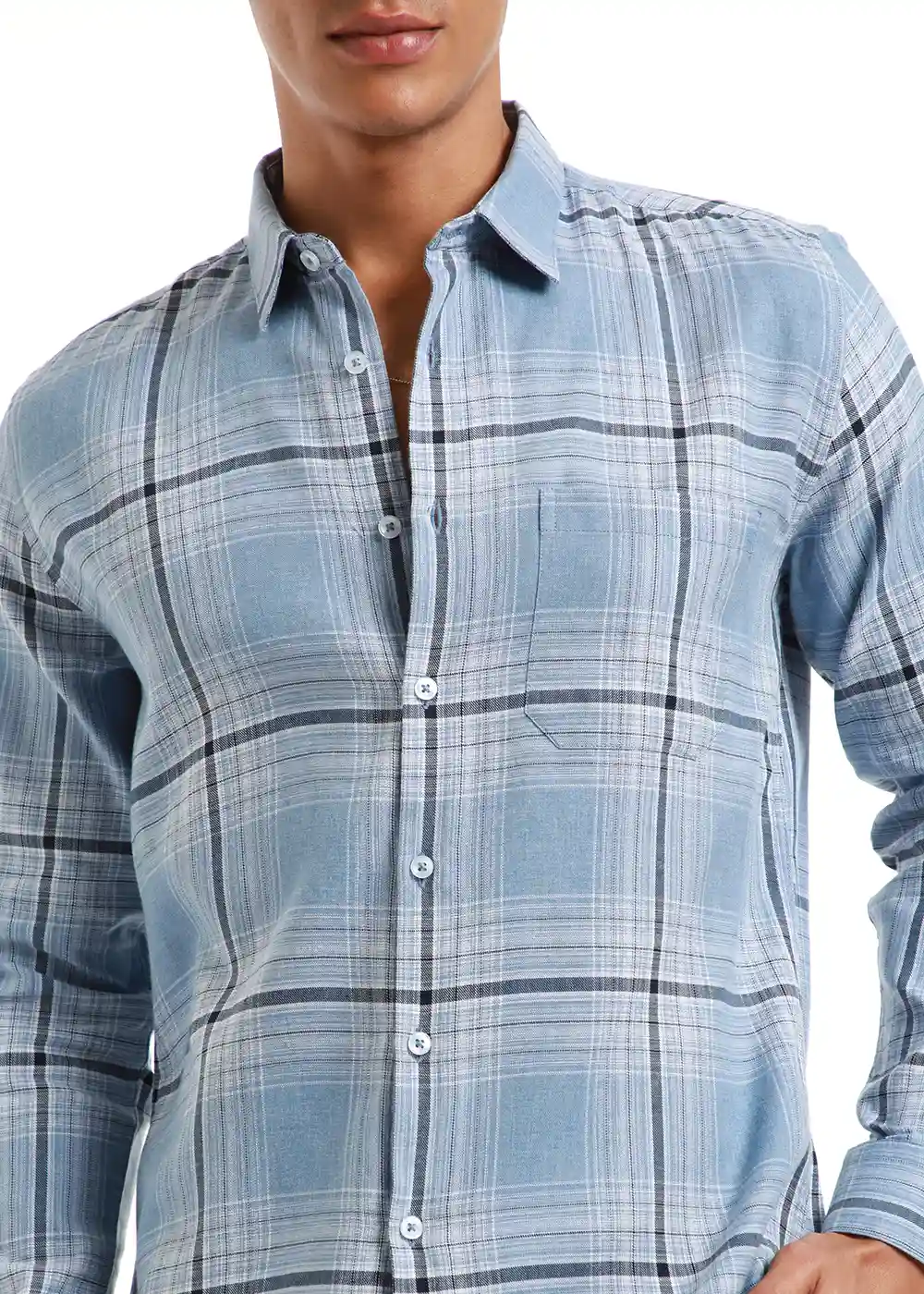 Banana Club Melange Check Cool Blue Shirt- (Small)