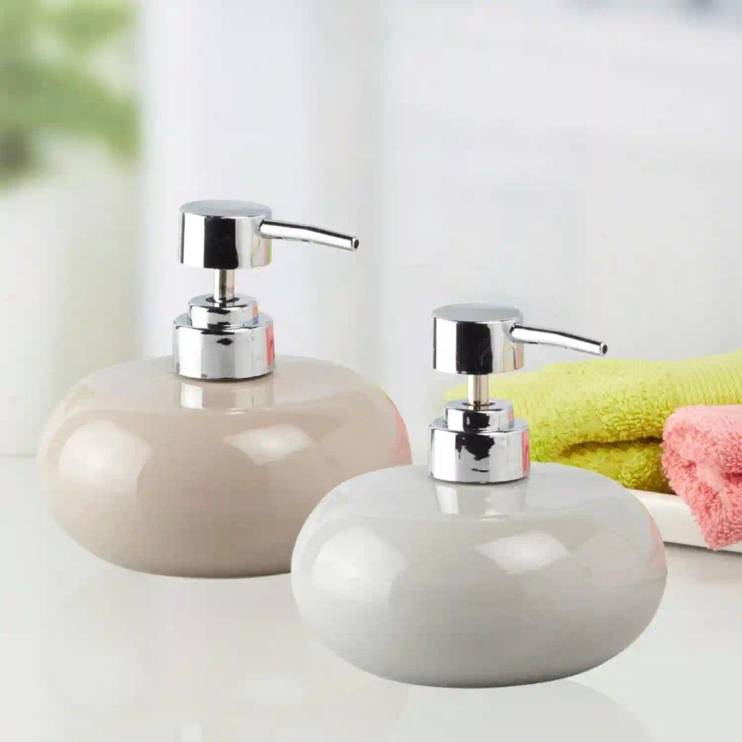 Kookee Ceramic Soap Dispenser for Bathroom hand wash, refillable pump bottle for Kitchen hand wash basin, Set of 2, Multicolor (10838)