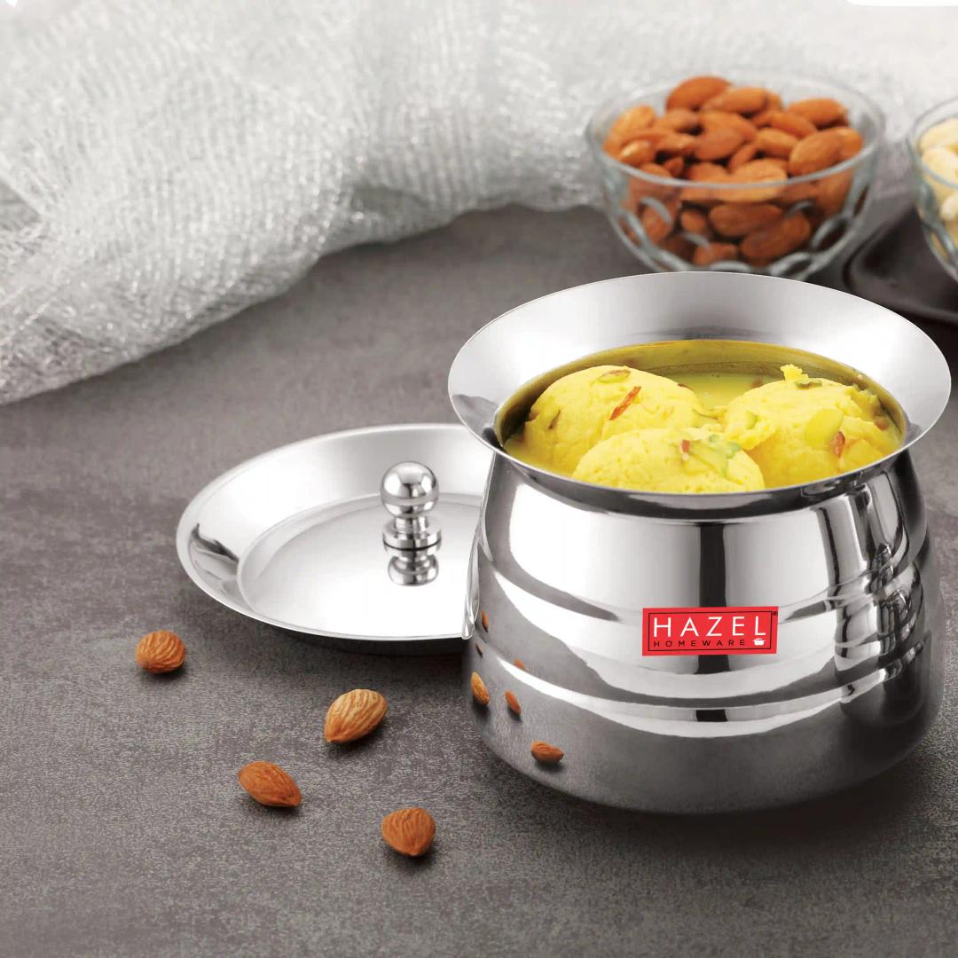 HAZEL Serving Handi with Lid | Dal Handi for Serving | Serving Handi Big with Lid | Dal Handi for Serving, 850 ml, Silver