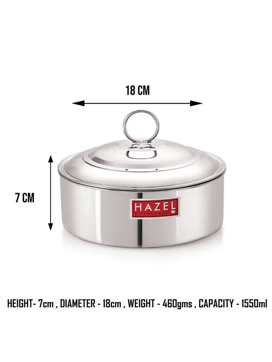 HAZEL Stainless Steel Casserole for Roti With Lid | Chapati Casserole with Lid | Steel Roti Dabba for Serving | Hotcase for food serving, Silver (Stainless Steel, 1550 ML)