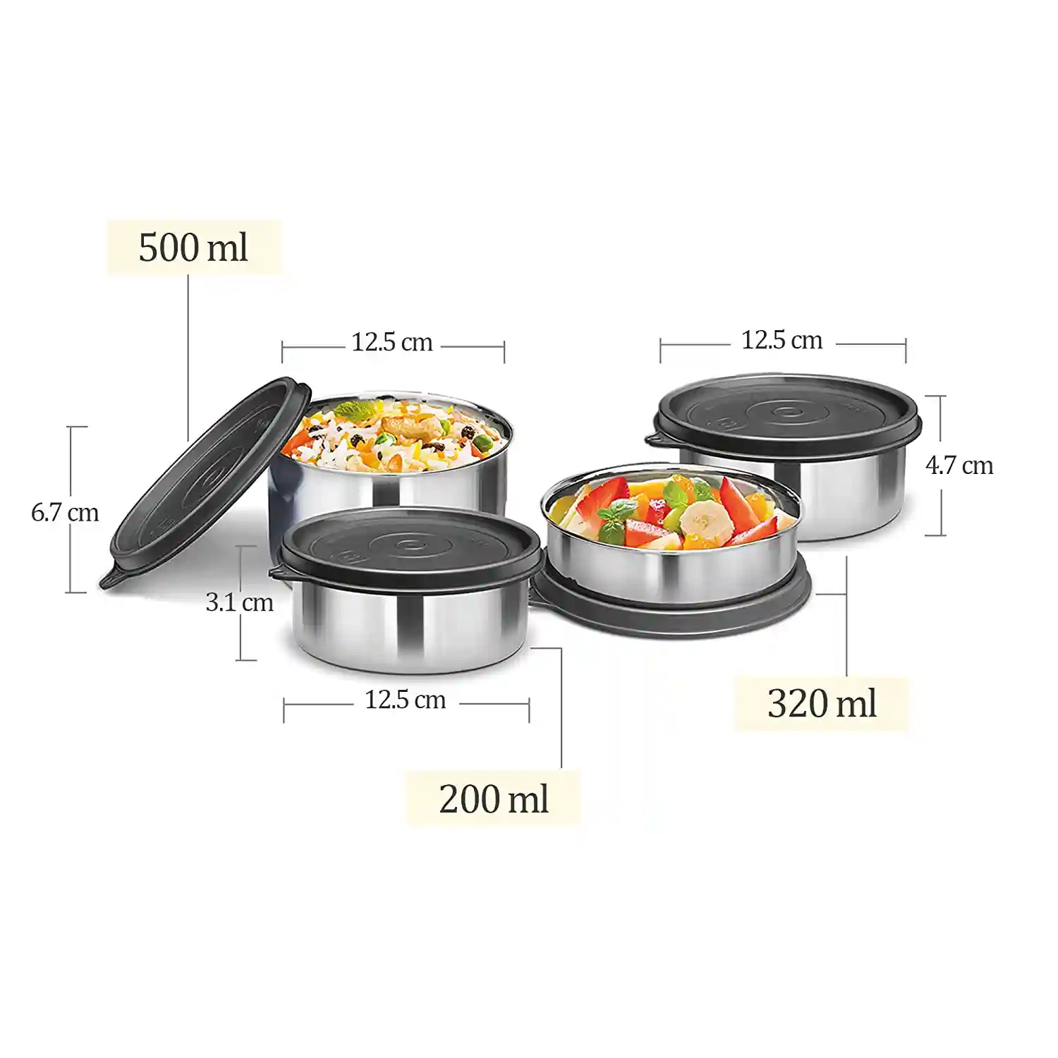Milton Tasty 4 Stainless Steel Lunch Box with 4 Containers, (1 - 200 ml, 2 - 320 ml Each, 1 - 500 ml), Cyan | Leak proof | Easy to carry | Stainless Steel | Odour Proof | Food Grade | Light Weight | Easy to Clean