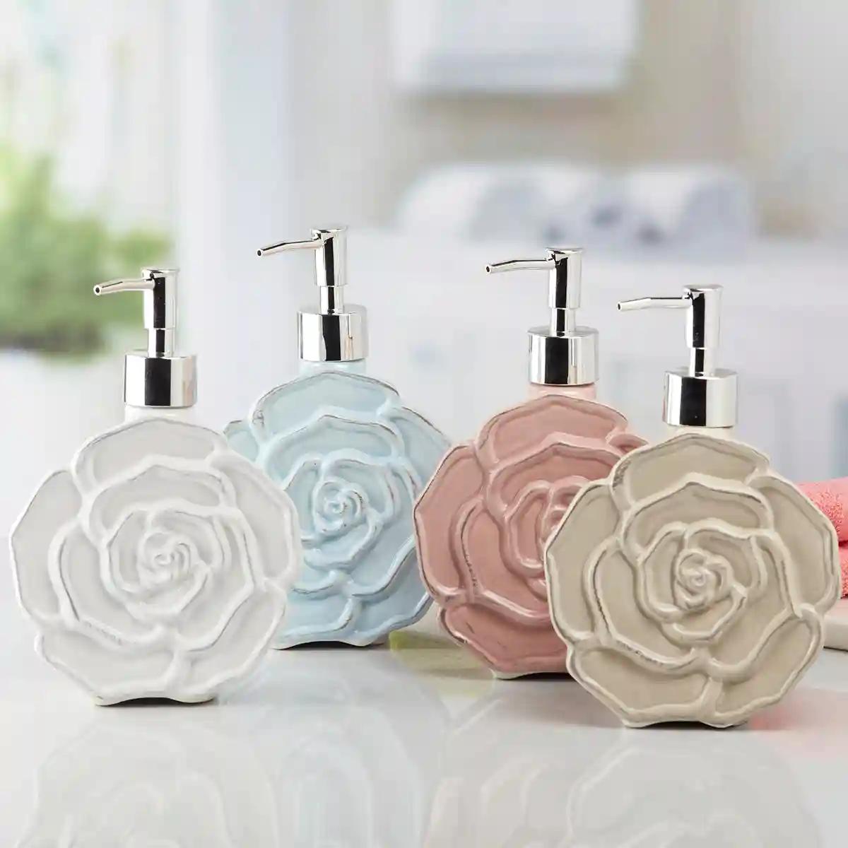 Kookee Ceramic Soap Dispenser for Bathroom handwash, refillable pump bottle for Kitchen hand wash basin, Set of 4 - Multicolor (10131)
