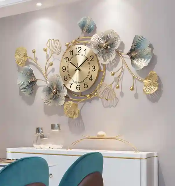 Stem With Leaf Metal Wall Clock - Horizontal