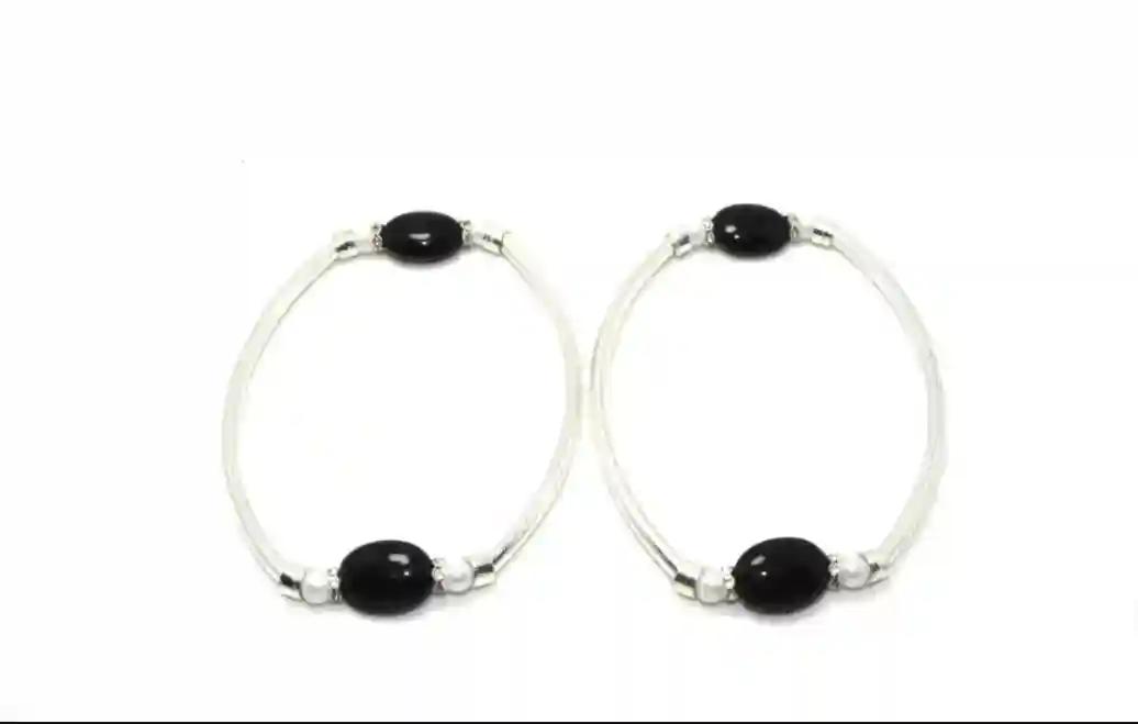 Indian Kada Style Elastic Black Stone Adjustable Alloy Anklet