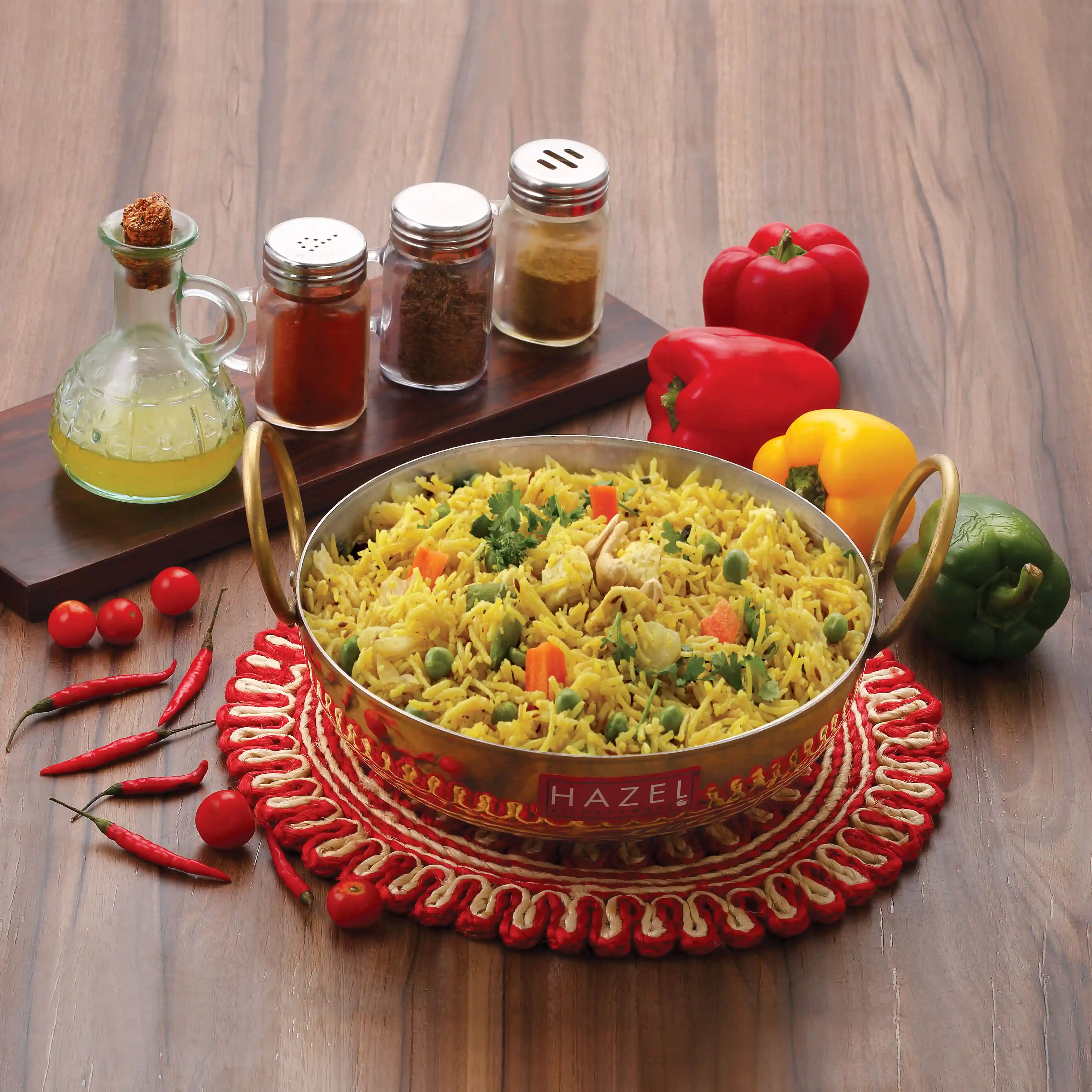 HAZEL Brass Kadai with Kalai | 100% Pure Brass Kadhai with Tin Coating | Brass Kadai for Cooking and Serving | Brass Utensils for Kitchen, 2650 ML, 24 cm