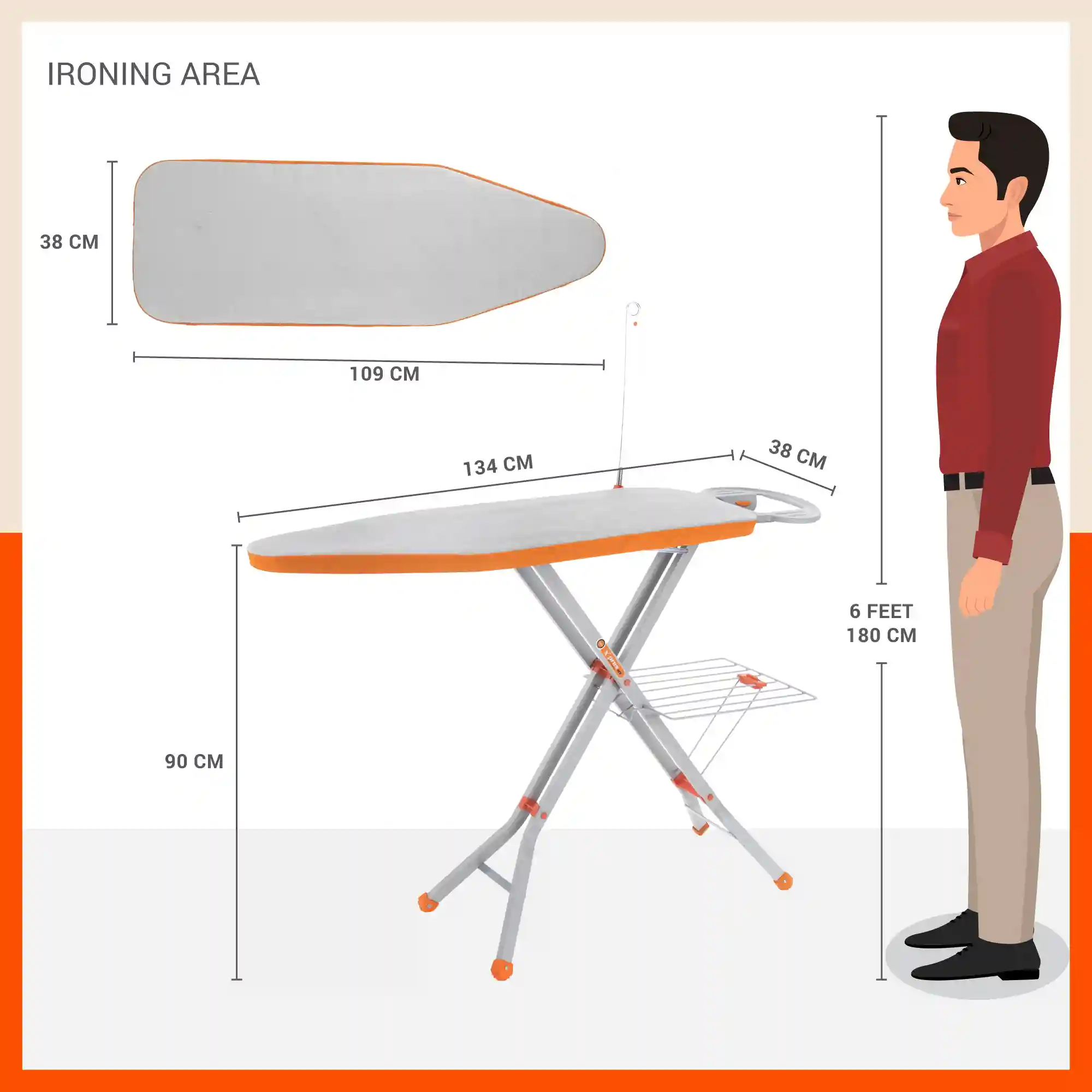 Bathla X-Pres Ace - Large Foldable Ironing Board For Home (Silver)