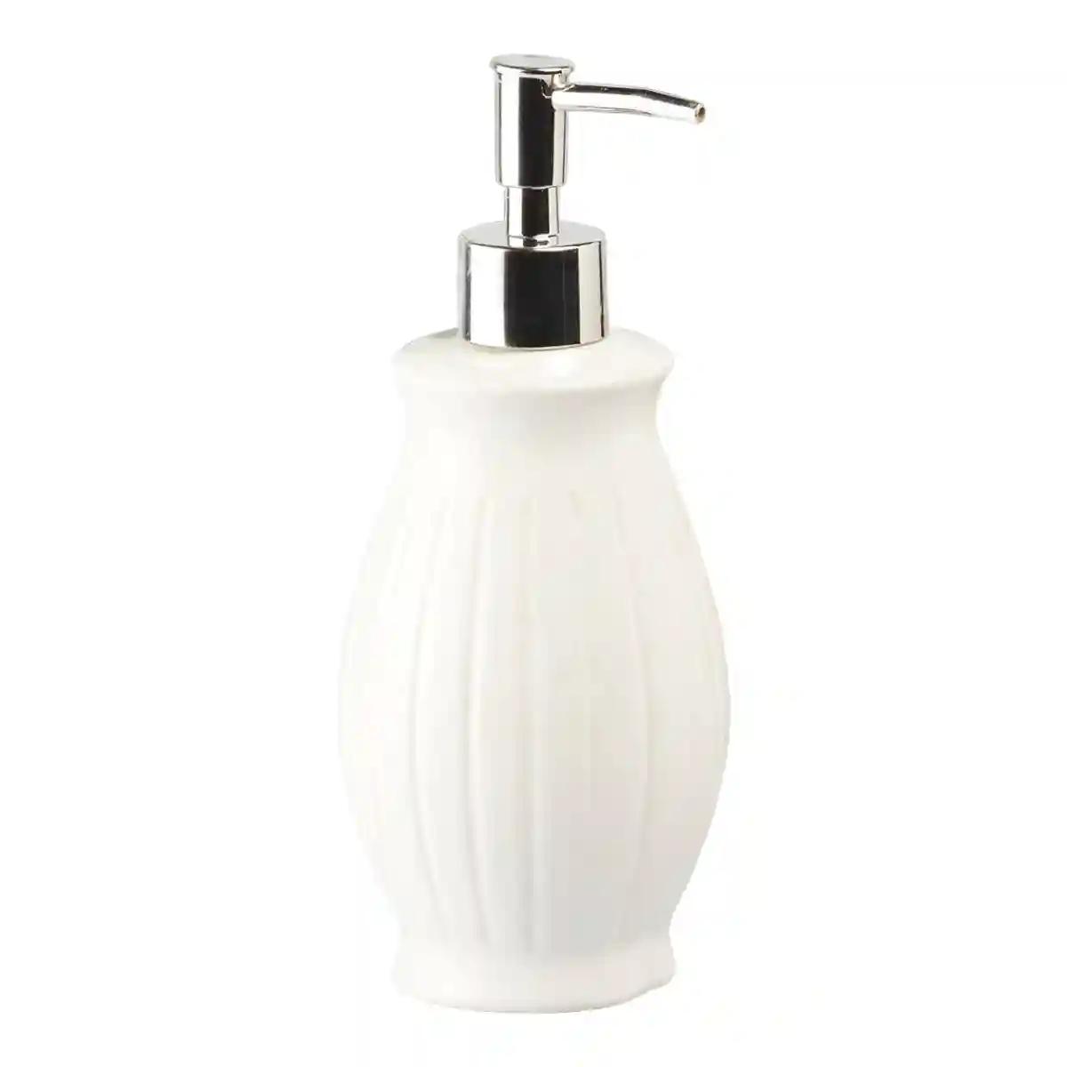 Kookee Ceramic Soap Dispenser for Bathroom handwash, refillable pump bottle for Kitchen hand wash basin, Set of 2 - White (8004)