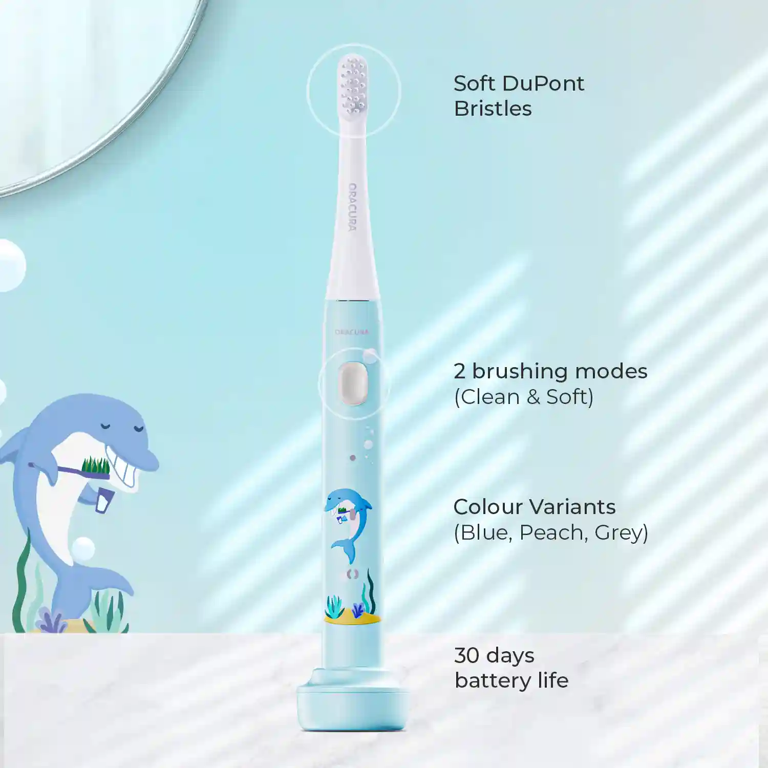 ORACURA KSB 200 Kids Sonic Electric Rechargeable Toothbrush - Blue