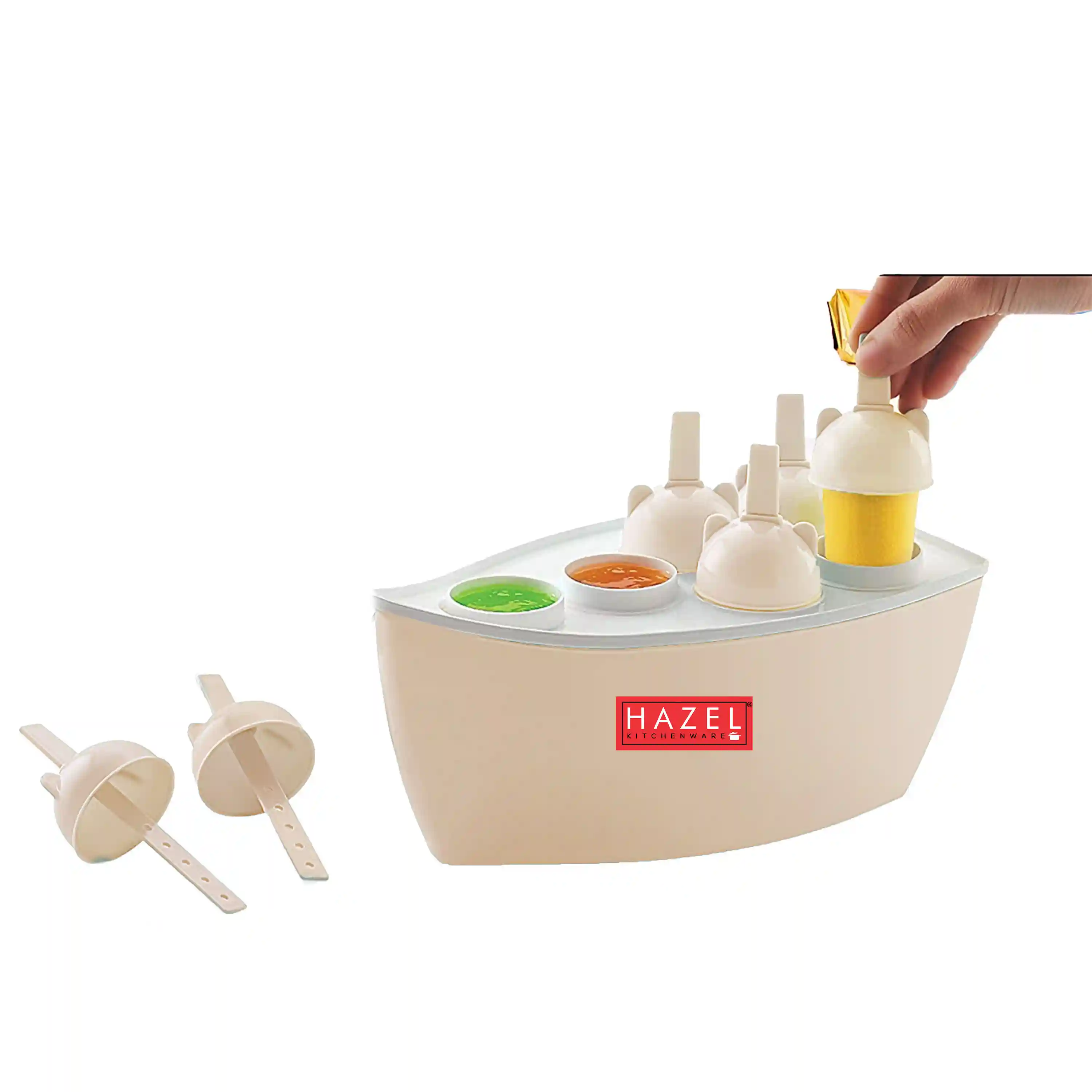 Hazel Reusable Plastic Homemade Kulfi Molds | Stackable Kulfi Maker, Popsicle Maker and Ice Cream Maker | Freezer Molds for Kulfi Set of 6, Peach