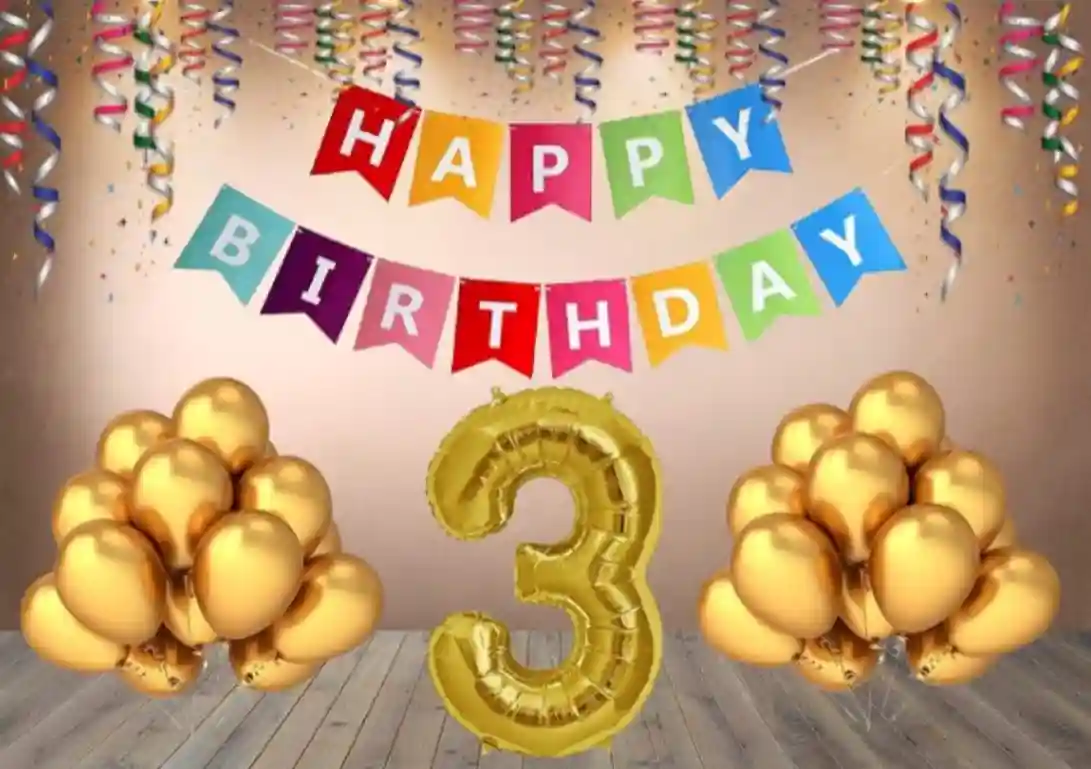 TrendzyKart 3rd Happy Birthday Decoration Combo With Multi Color Banner (Multicolor)