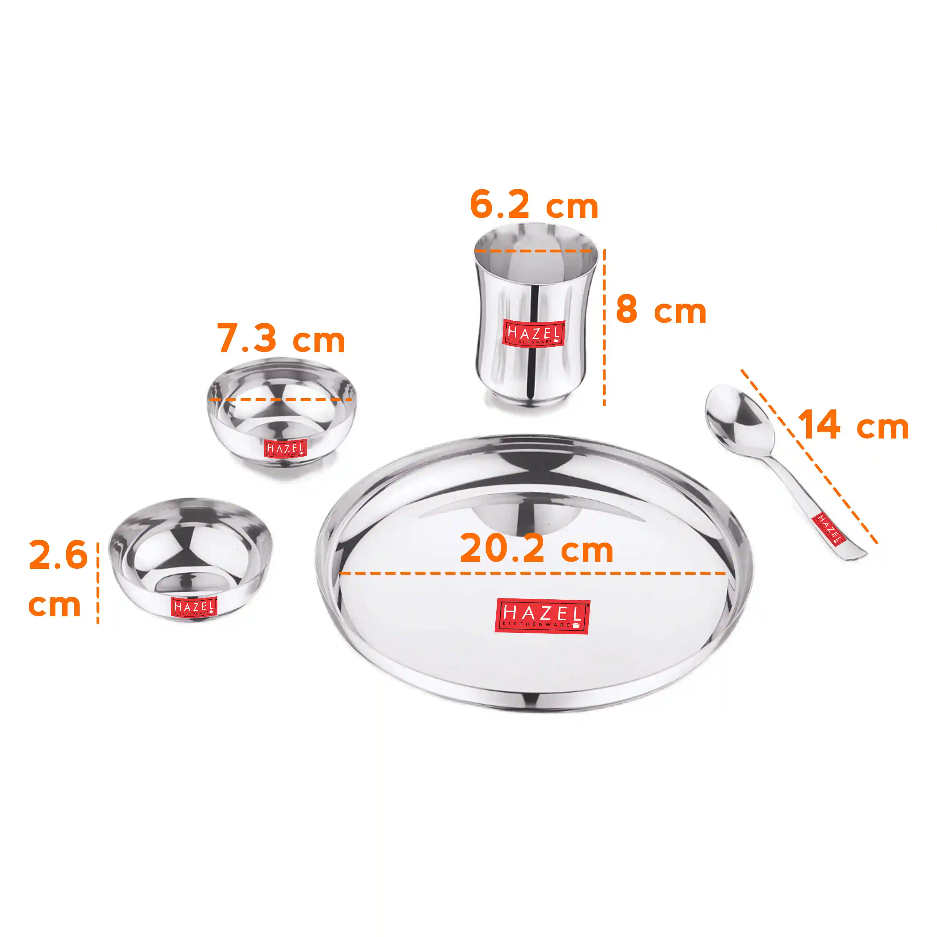 HAZEL Stainless Steel Dinner Set for Kids | Baby Dinner Set Combo of Steel Plate, Glass, Bowl & Spoon (Apple Shape)