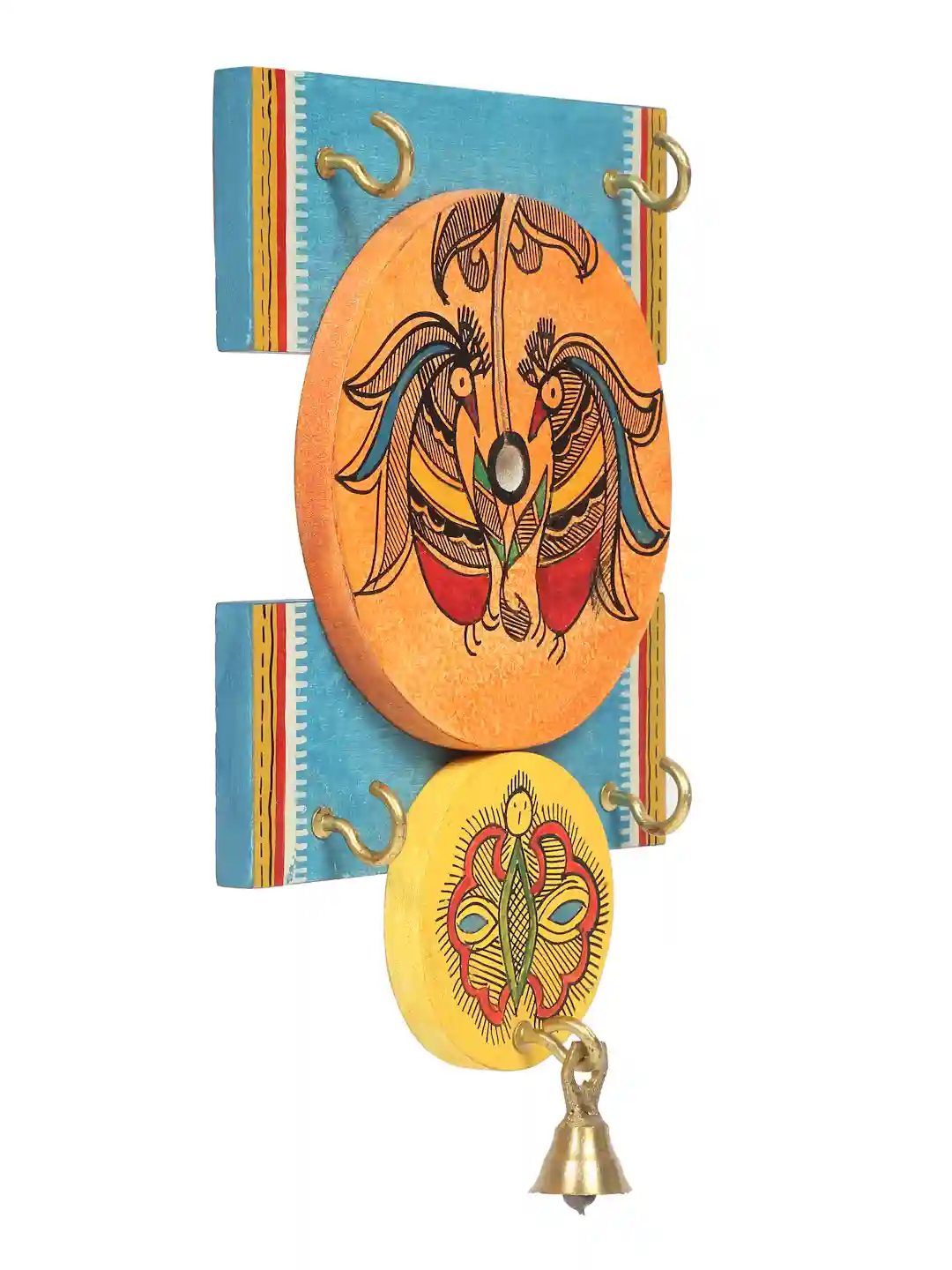 Shilpkara Madhubani Bird Handpainted Wooden Key Holder for Wall
