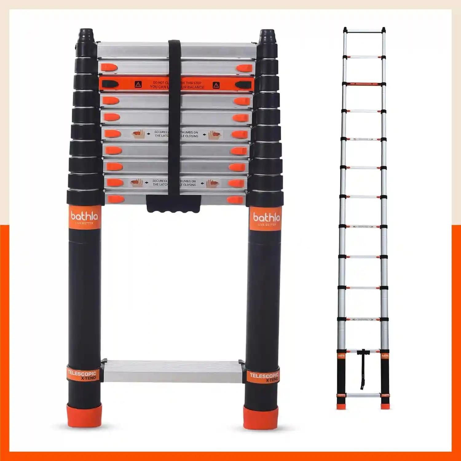 Bathla X-TEND 10.5 ft Aluminium Telescopic Ladder | Made in India (11 Step - 3.2 Mtr)