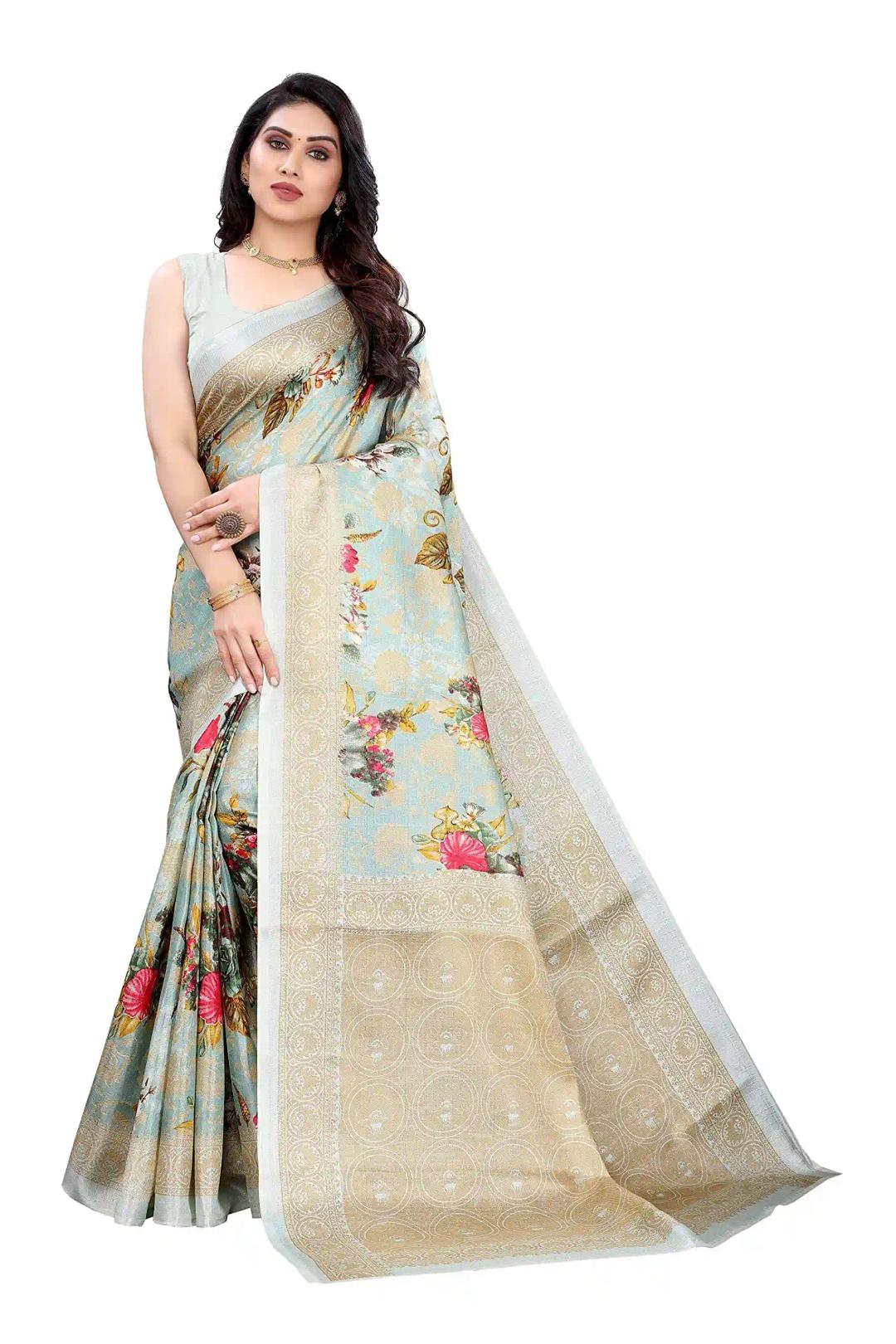 Yashika Women's Art Silk Printed Saree With Blouse Piece