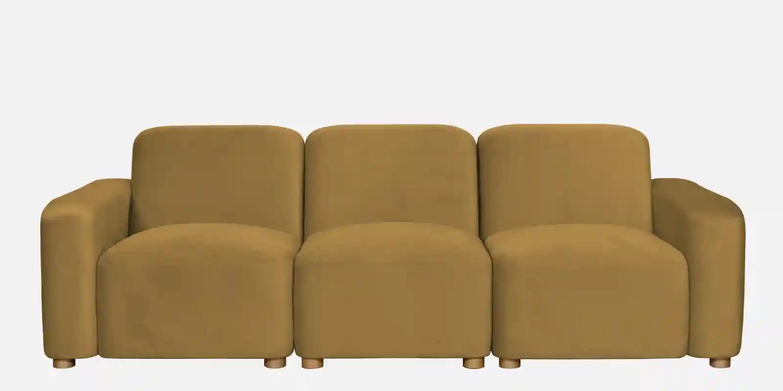 Pine Wood Polyester Fabric Beige 3 - Seater