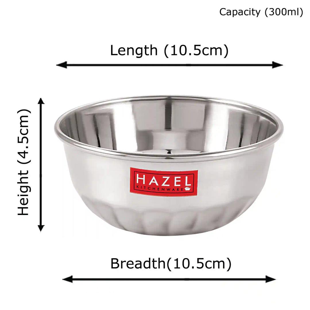 HAZEL Stainless Steel Mixing Bowl | Stainless Steel Cake Batter Bowl Set of 4, 300 ml Each | Baking Accessories Items | Mixing Bowl for Baking with Glossy Finish