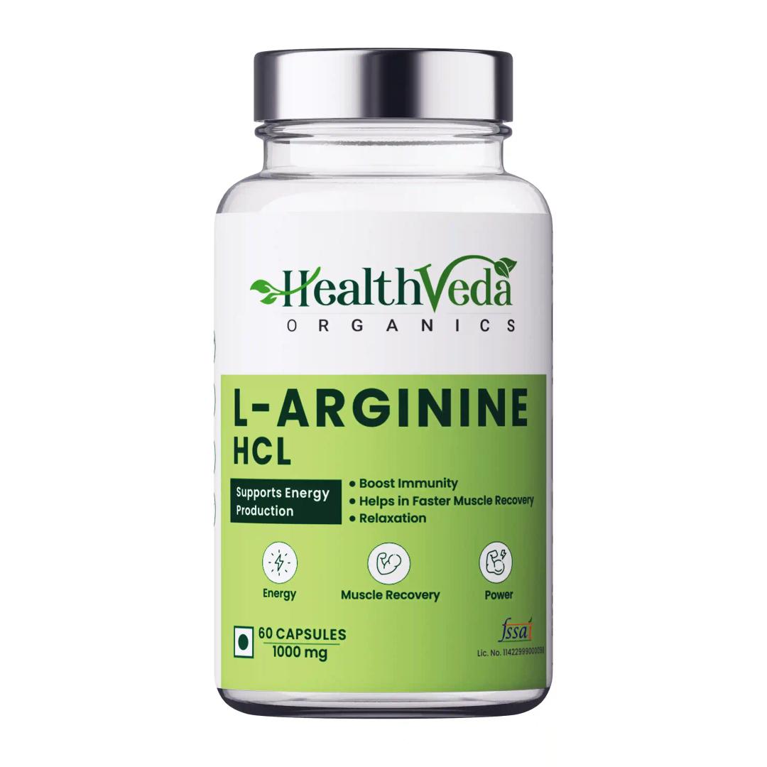 Health Veda Organics L Arginine 1000 mg with Chromium Picolinate | 60 Veg Capsules| Good for Muscle Growth, Stamina, Recovery, Immune Booster & Energy | For Both Men & Women