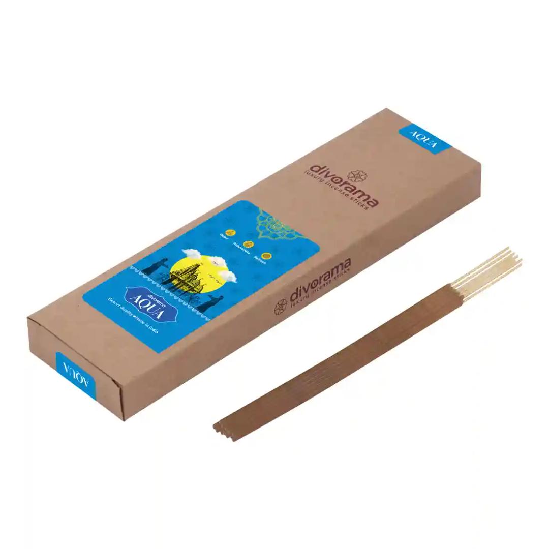 DivoRama Luxury Aqua Incense Sticks Agarbatti - 100% Indian Natural Aroma -  Long Lasting Aqua Agarbatti for Puja, Meditation, Happy Vibes - 60 Sticks-Pack of 1