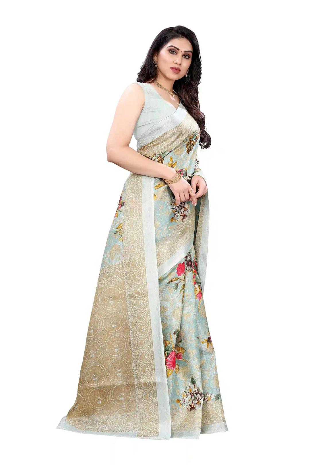 Yashika Women's Art Silk Printed Saree With Blouse Piece