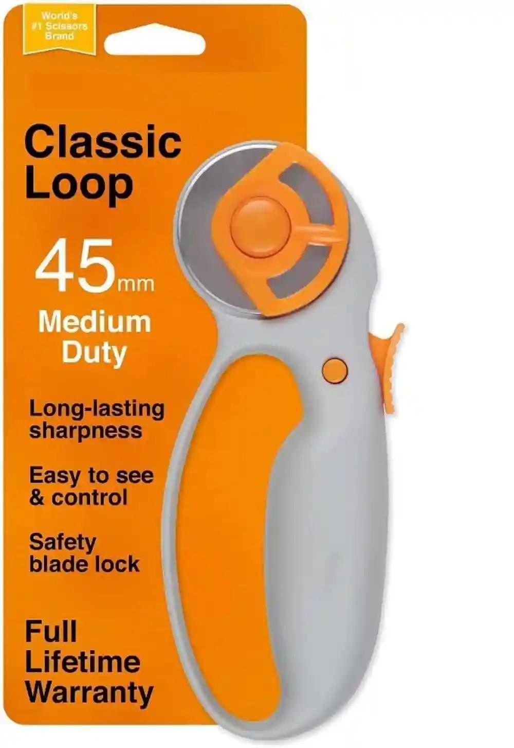 45Mm Classic Loop Rotary Cutter Squeeze Handle With Safety Lock Comfort Rotary Cutter Ergonomic Design Fabric Handle Loop Cutter Precise Cutting Ideal For Sewing Fabric Leather Quilting (1Pcs)