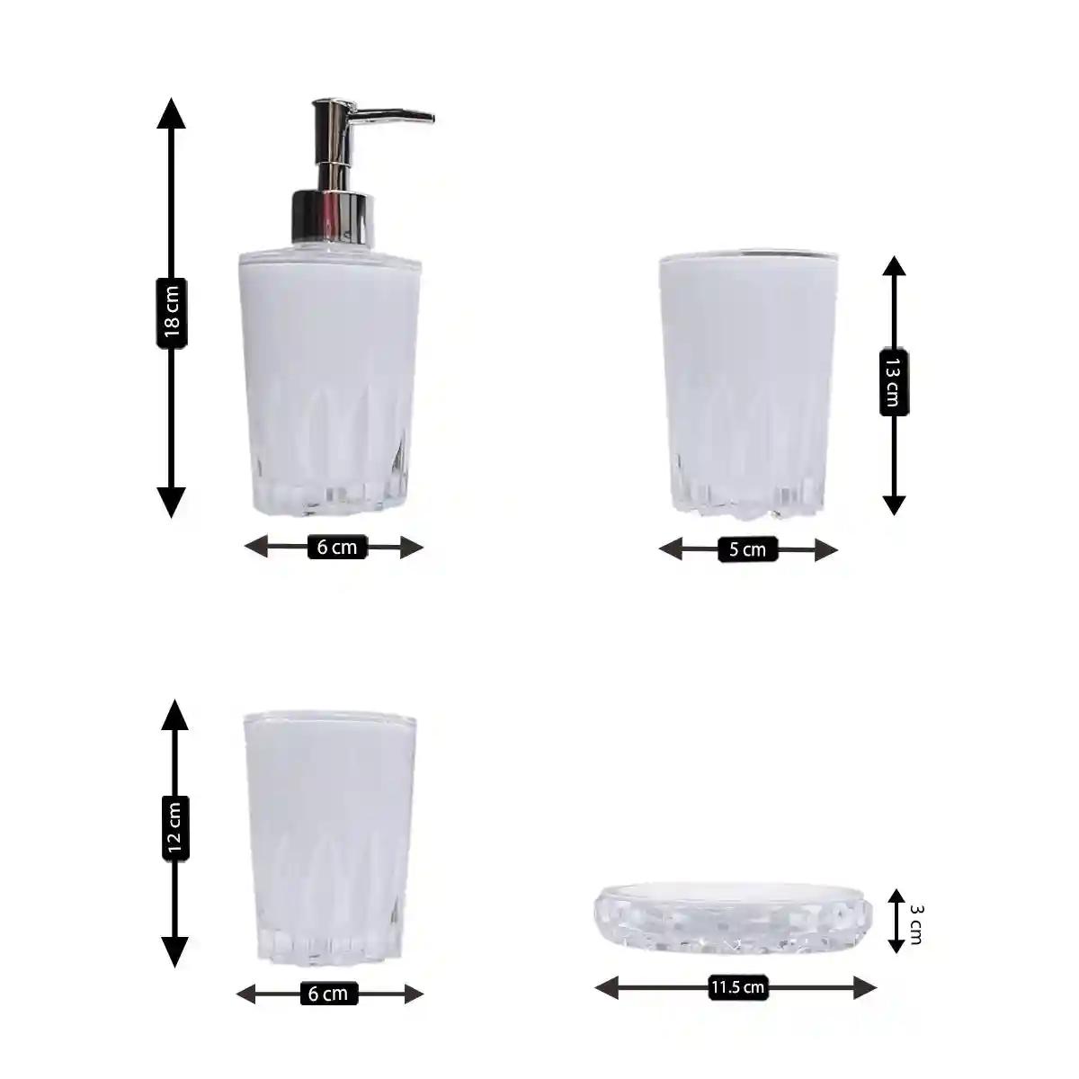 Kookee Acrylic Bathroom Accessories Set of 4, Modern Bath Set with Liquid handwash Soap Dispenser and Toothbrush holder, Luxury Gift Accessory for Home - Grey (8339)