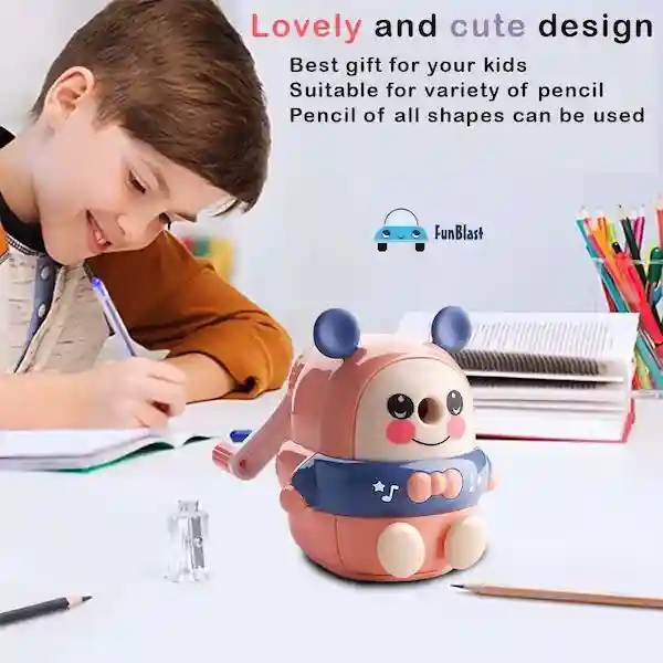 FunBlast Teddy Pencil Sharpener Machine For Kids - Pink