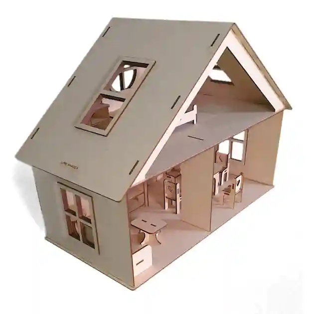 DIY Wooden dollhouse with set of 12 dollhouse accessories