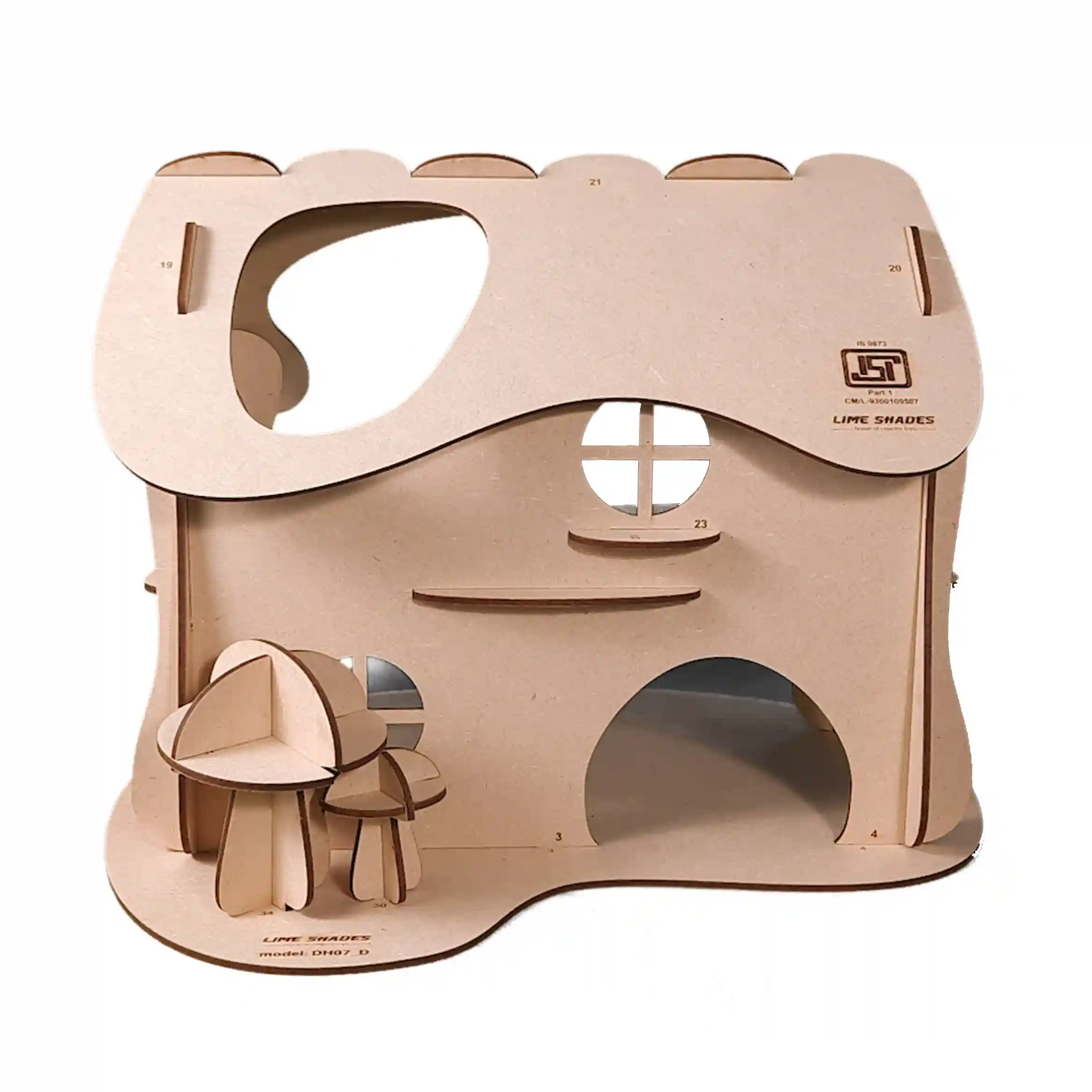 DIY Wooden mushroom dollhouse with set of 10 furnitures.