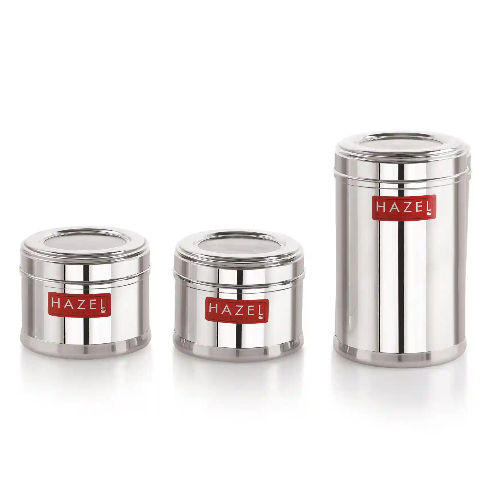 HAZEL Stainless Steel Container for Kitchen Storage Set of 3 | Stainless Steel Top See Through Storage Containers for Kitchen Airtight