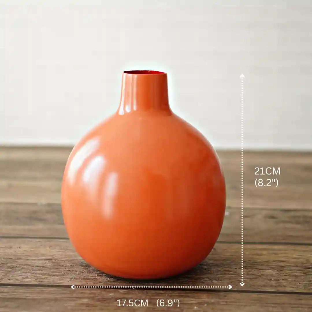 Behoma Metal Flower Vase for Home Decor| Decoration Item for Living Room Office| Table Decorative Flower Pot for Gifting (1Pcs Orange)(Flower not Included)