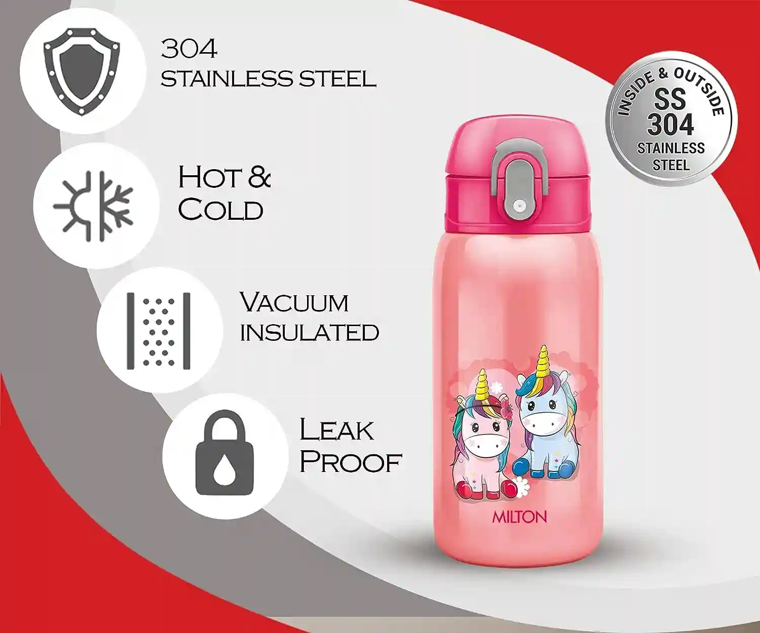 Milton Jolly Thermosteel Sipper Water Bottle (300 ml, Pink)