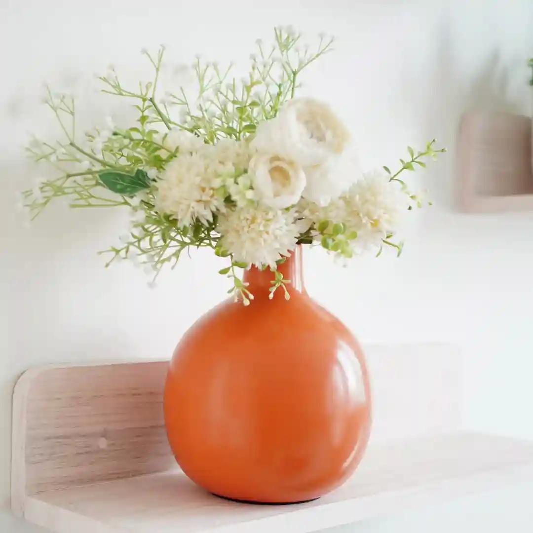 Behoma Metal Flower Vase for Home Decor| Decoration Item for Living Room Office| Table Decorative Flower Pot for Gifting (1Pcs Orange)(Flower not Included)